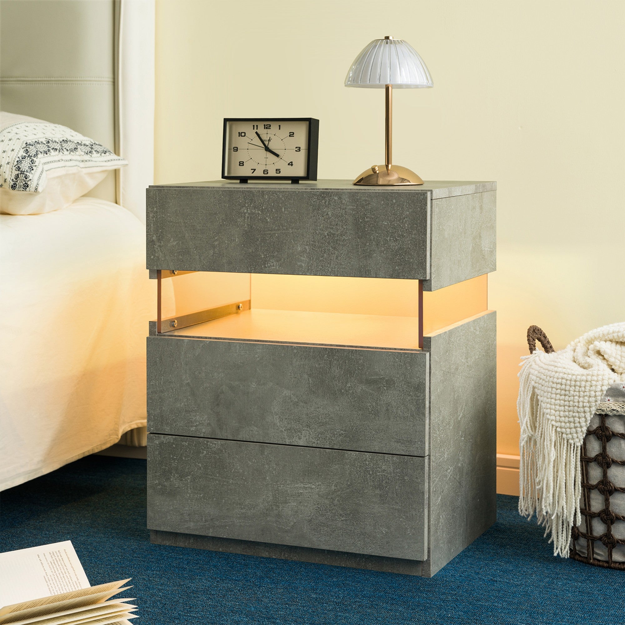 LED Nightstands 3 Drawer Dresser for Bedroom End Table with Acrylic Board LED Bedside Tables for Bedroom Living Room