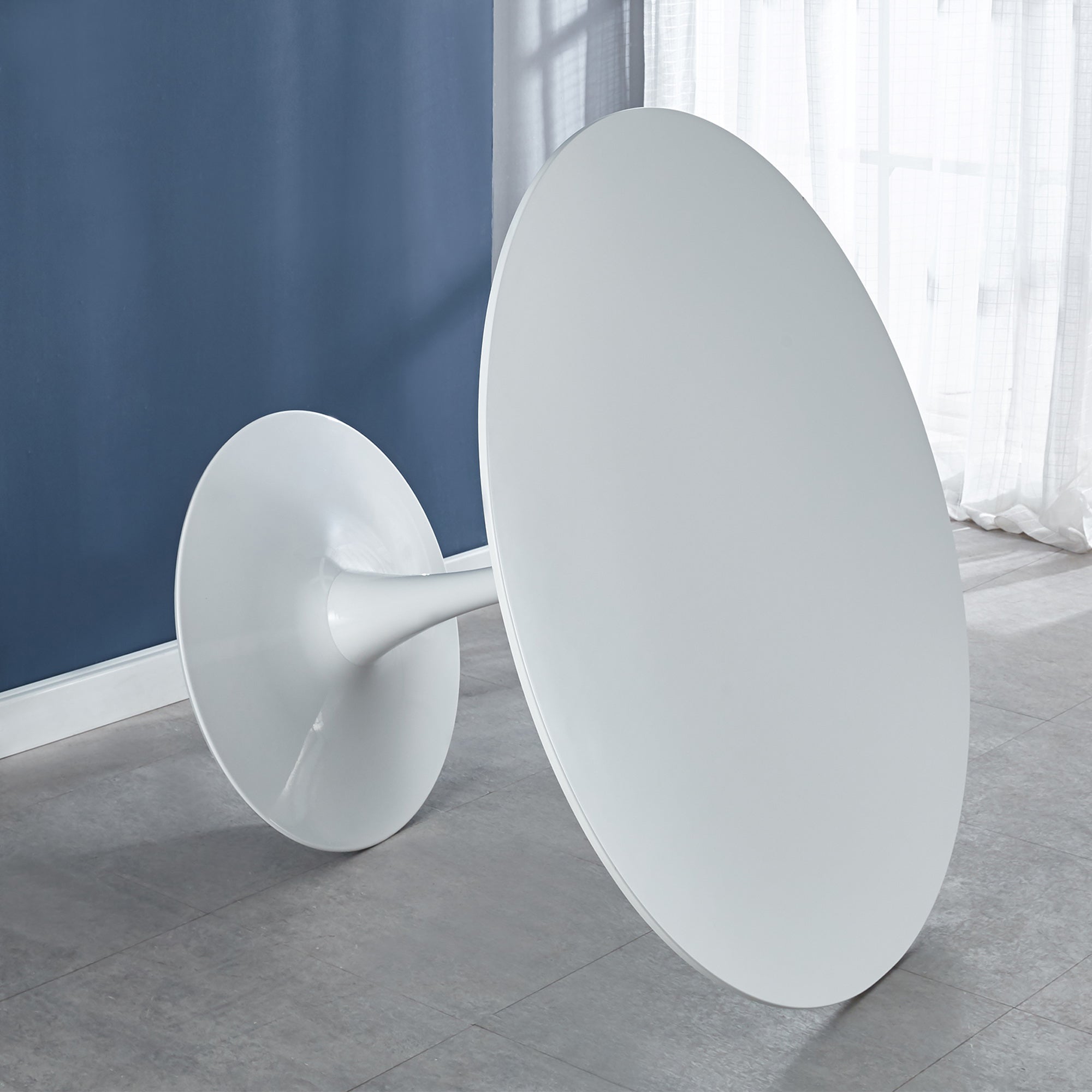 42.1'' White Tulip Mid-Century Dining Table (MDF round top, pedestal) – seats 4-6