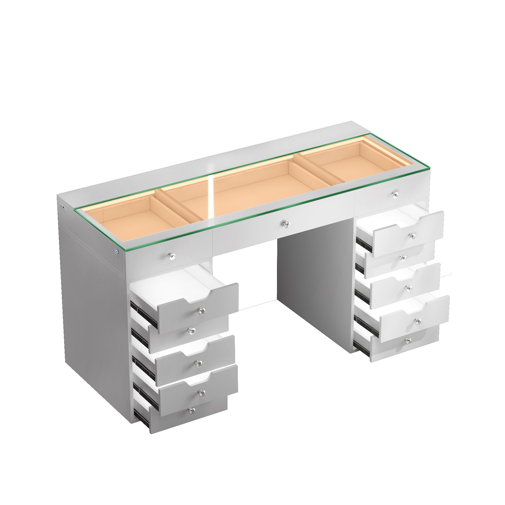 VANITII Eva Vanity Desk - 13 Storage Drawers with Full Light