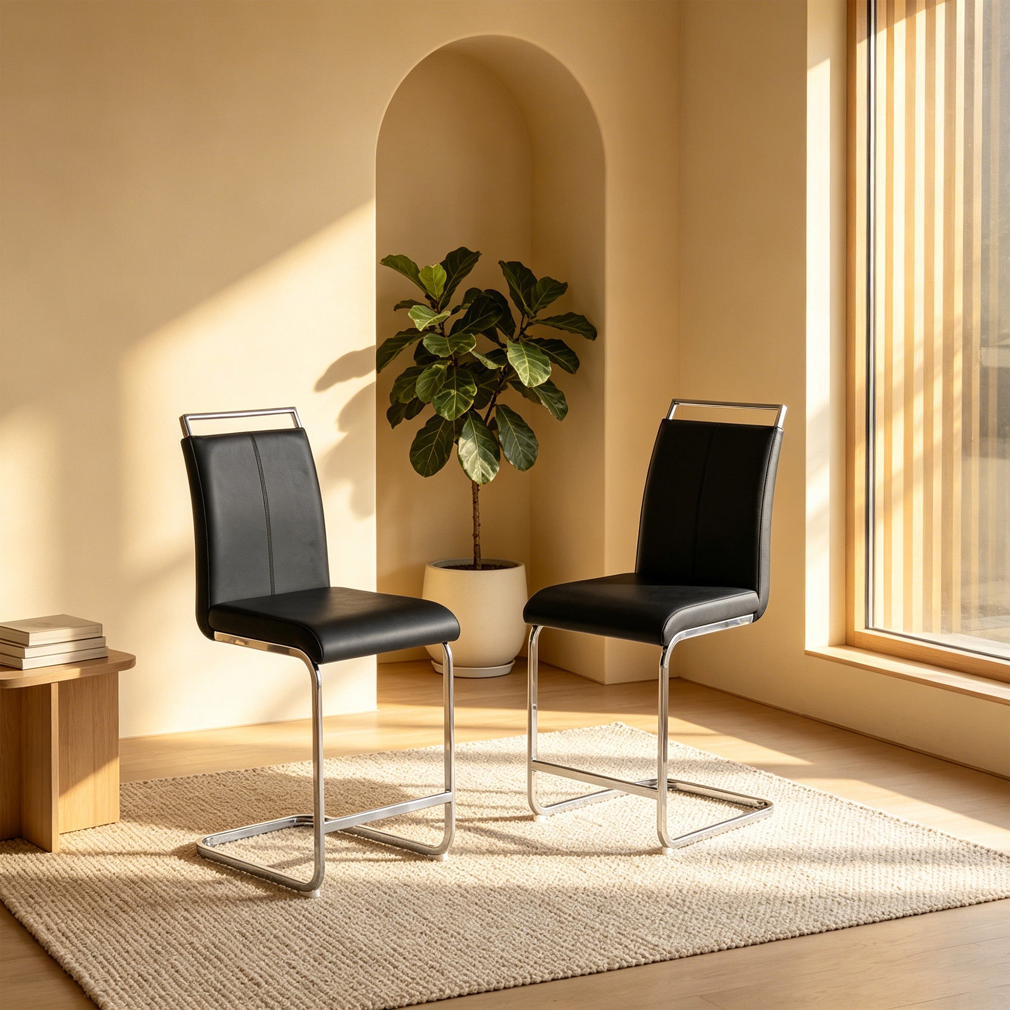 Contemporary Upholstered Dining Chair, Diamond Stitched PU Leather with Gold/Chrome Cantilever Base