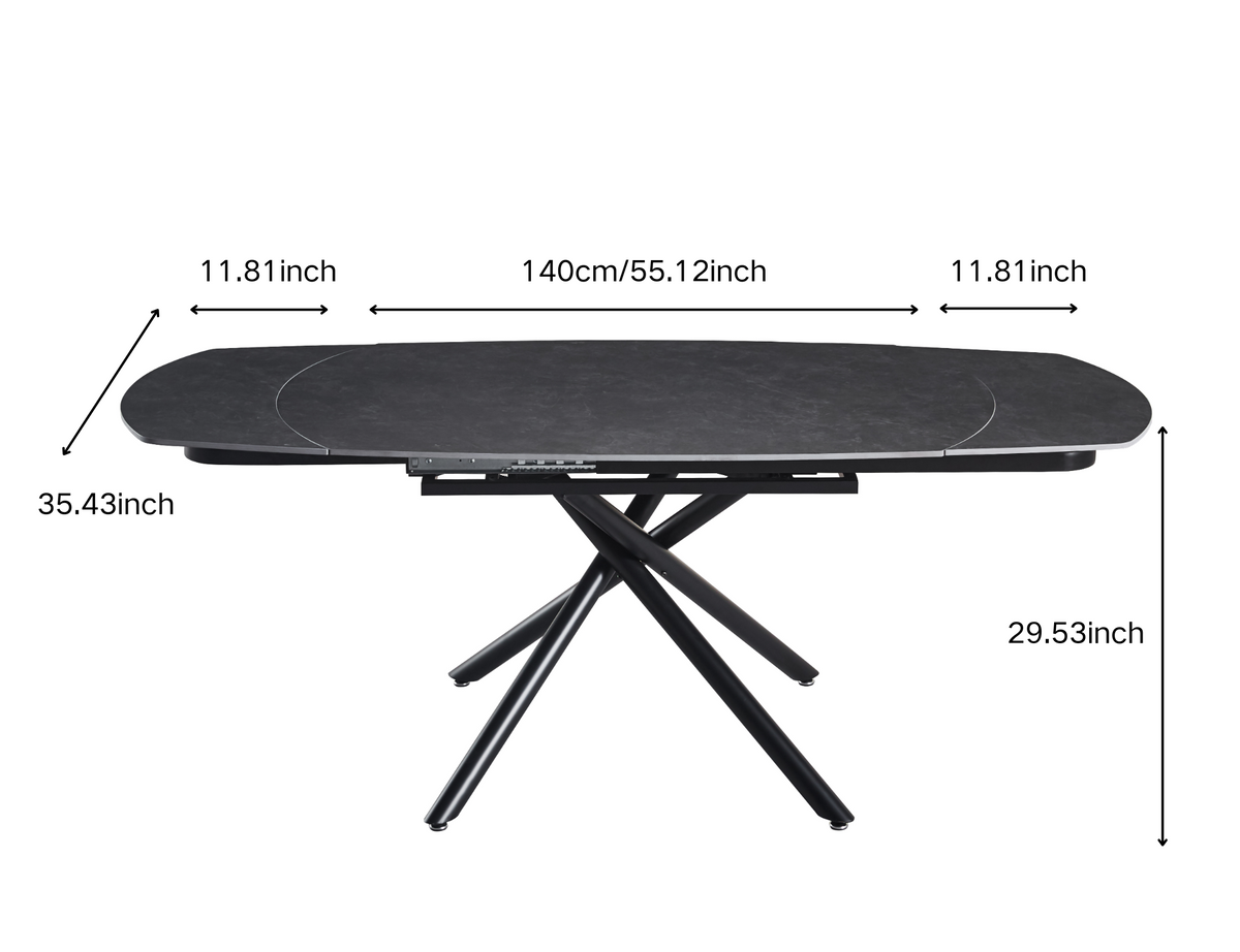 Extendable Ceramic Top Dining Table with Metal Legs (55.12 / 78.74 × 35.43 × 29.53)