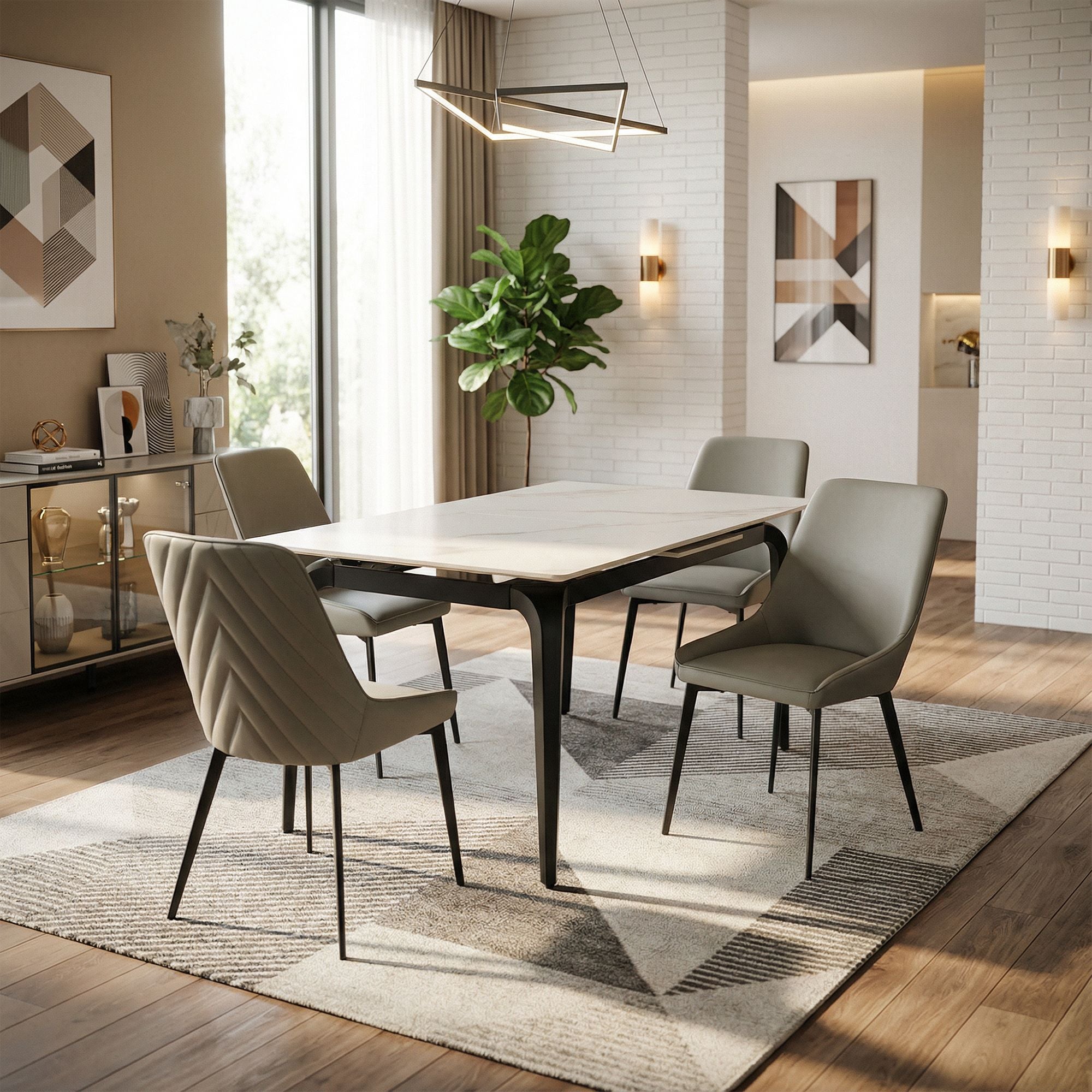 PU Upholstered Dining Room Chair with Sturdy Black Metal Legs