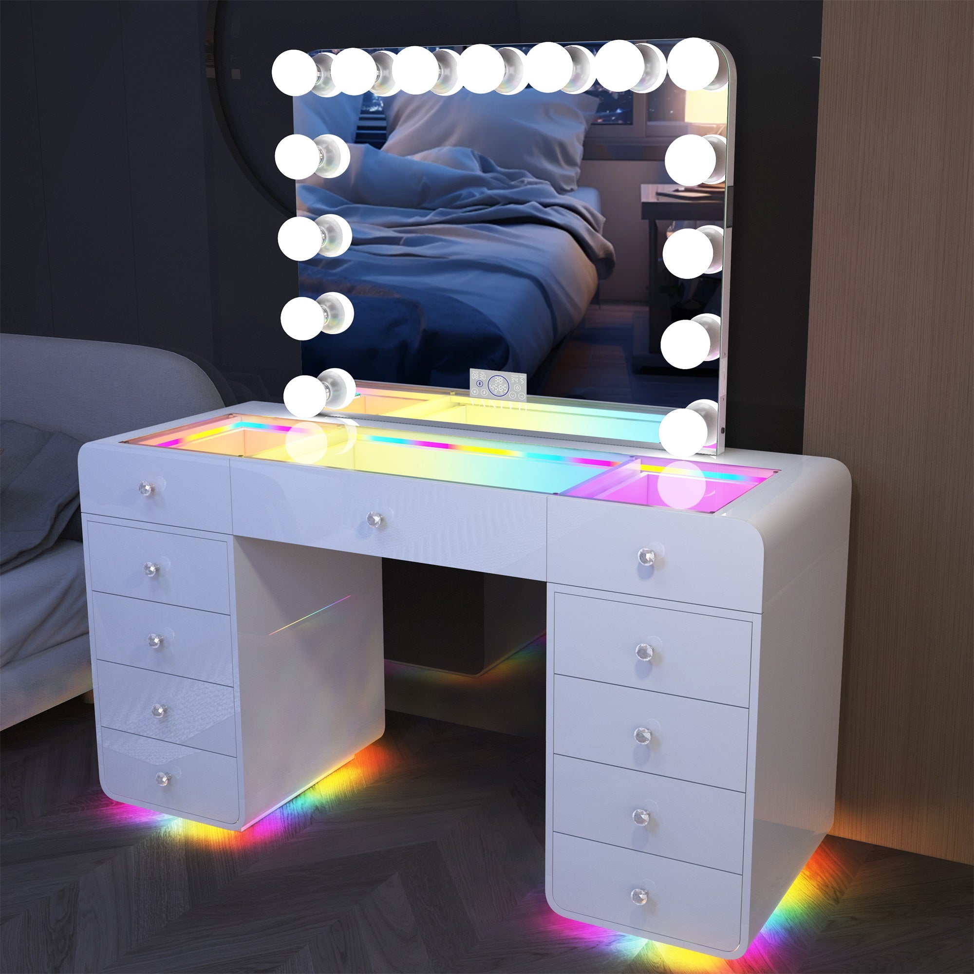 VANITII Catalina Vanity Desk with RGB light including vanity mirror