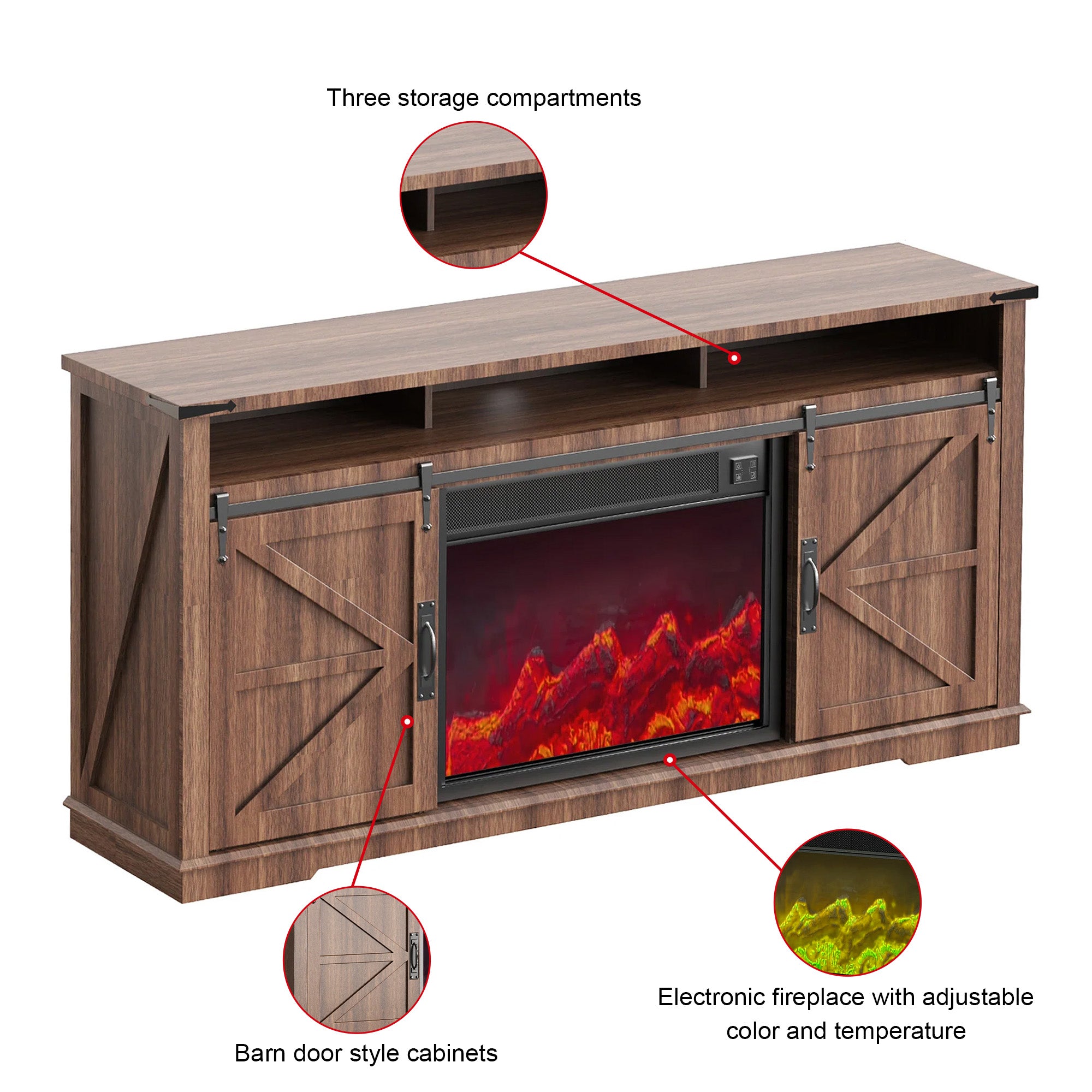 Fully Assembled 70" TV stand with an electronic fireplace