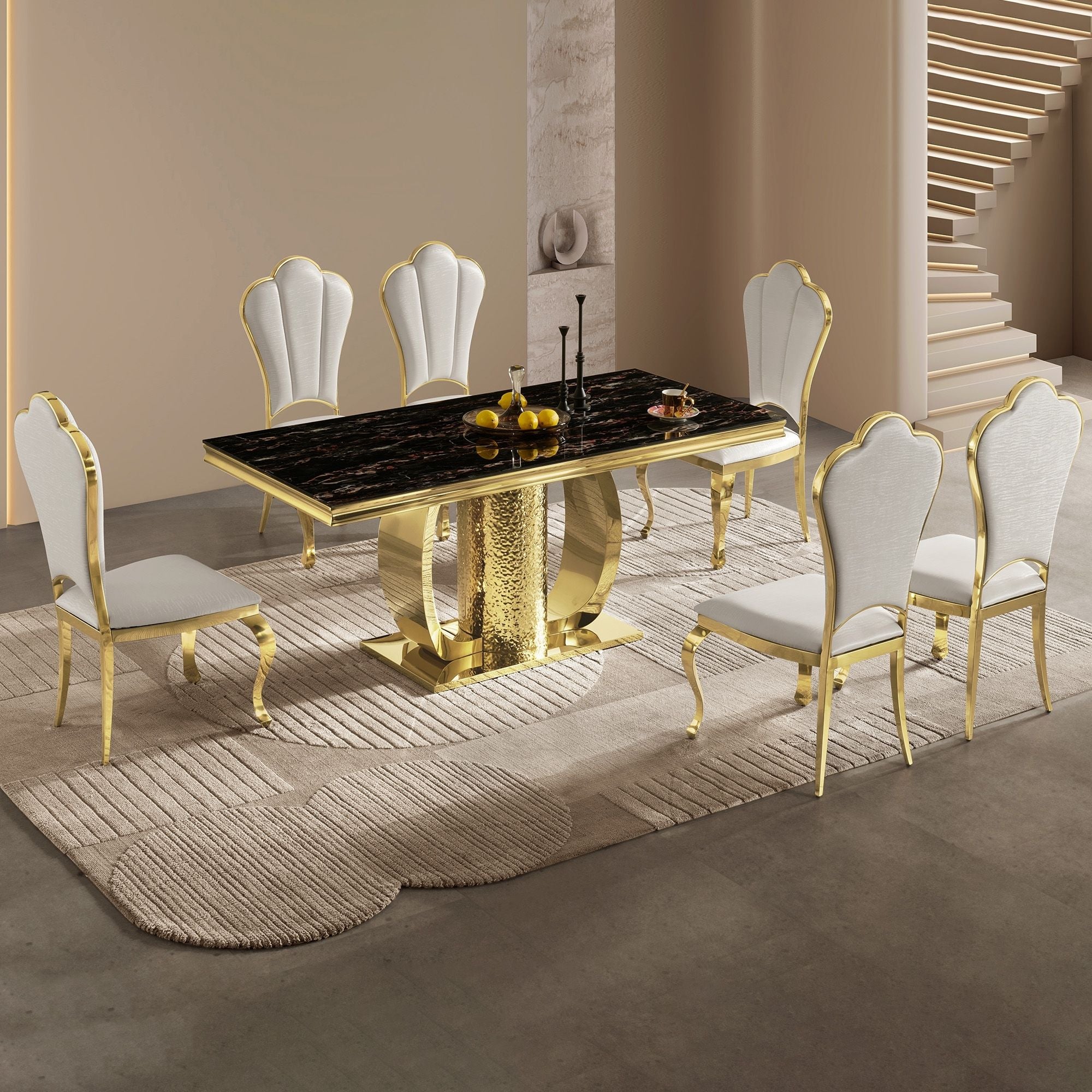 Fashion Stainless Steel & Tempered Glass Dining Table
