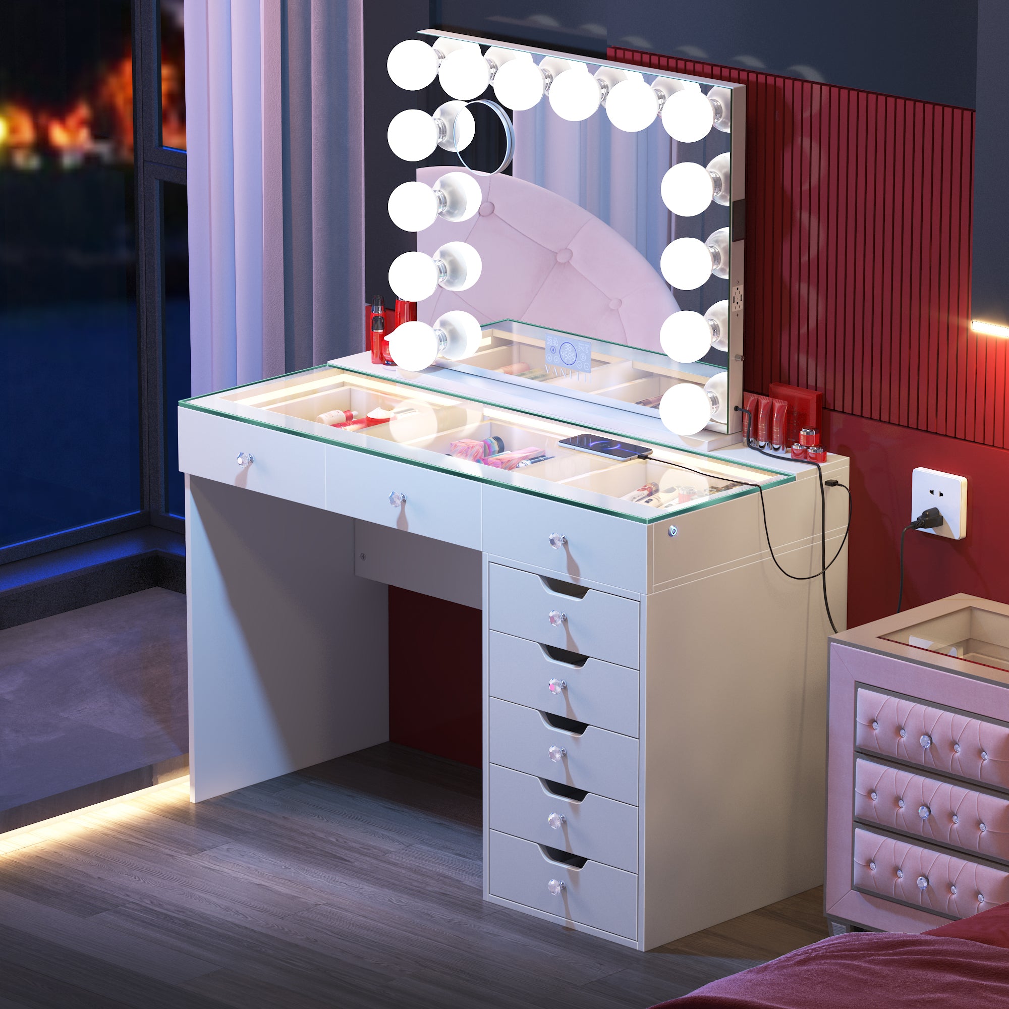 VANITII Diana Vanity Desk - 8 Storage Drawers