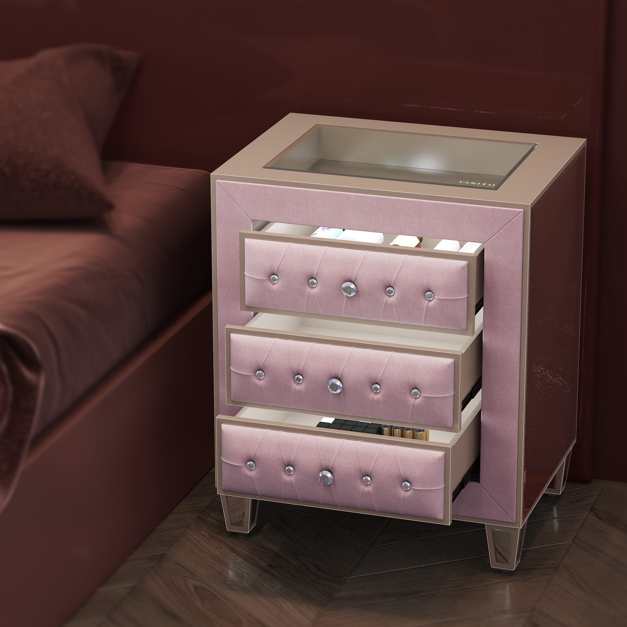 Velvet bedside table-Pink