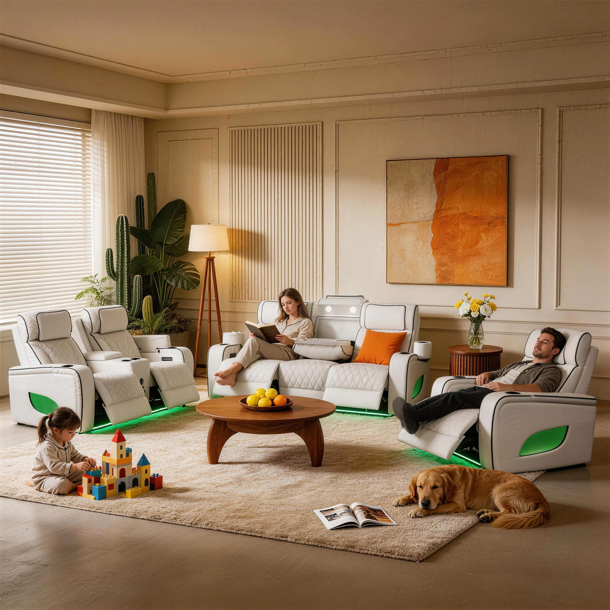 Jessie Luxury White Power Recliner Sofa Set