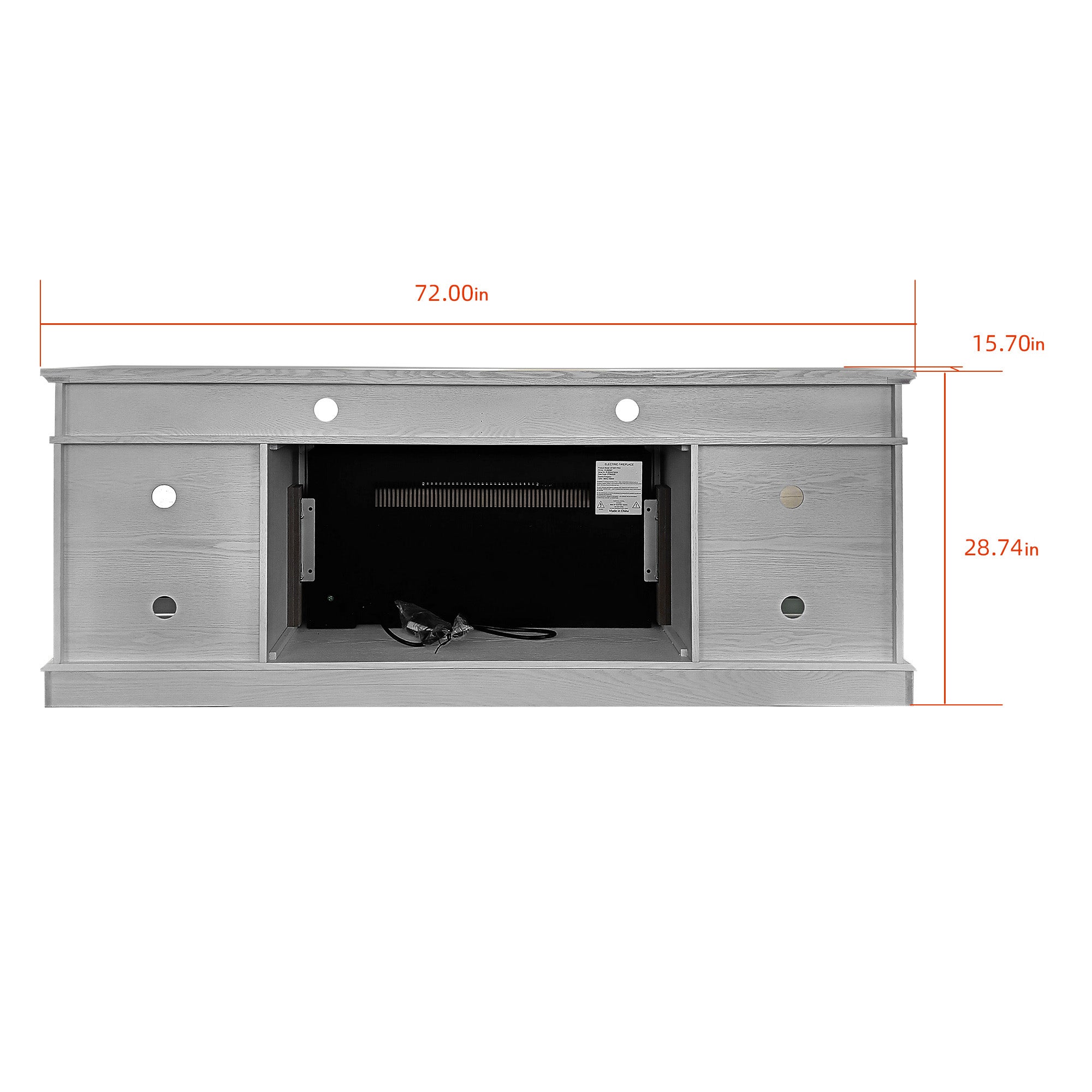 72” White Ash Wood Veneer Fireplace TV Stand