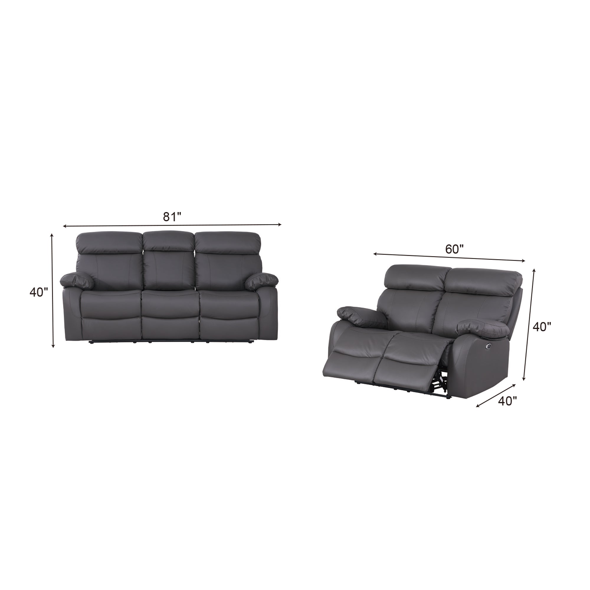 Power Recliner Sofa & Loveseat MR2041W Gray