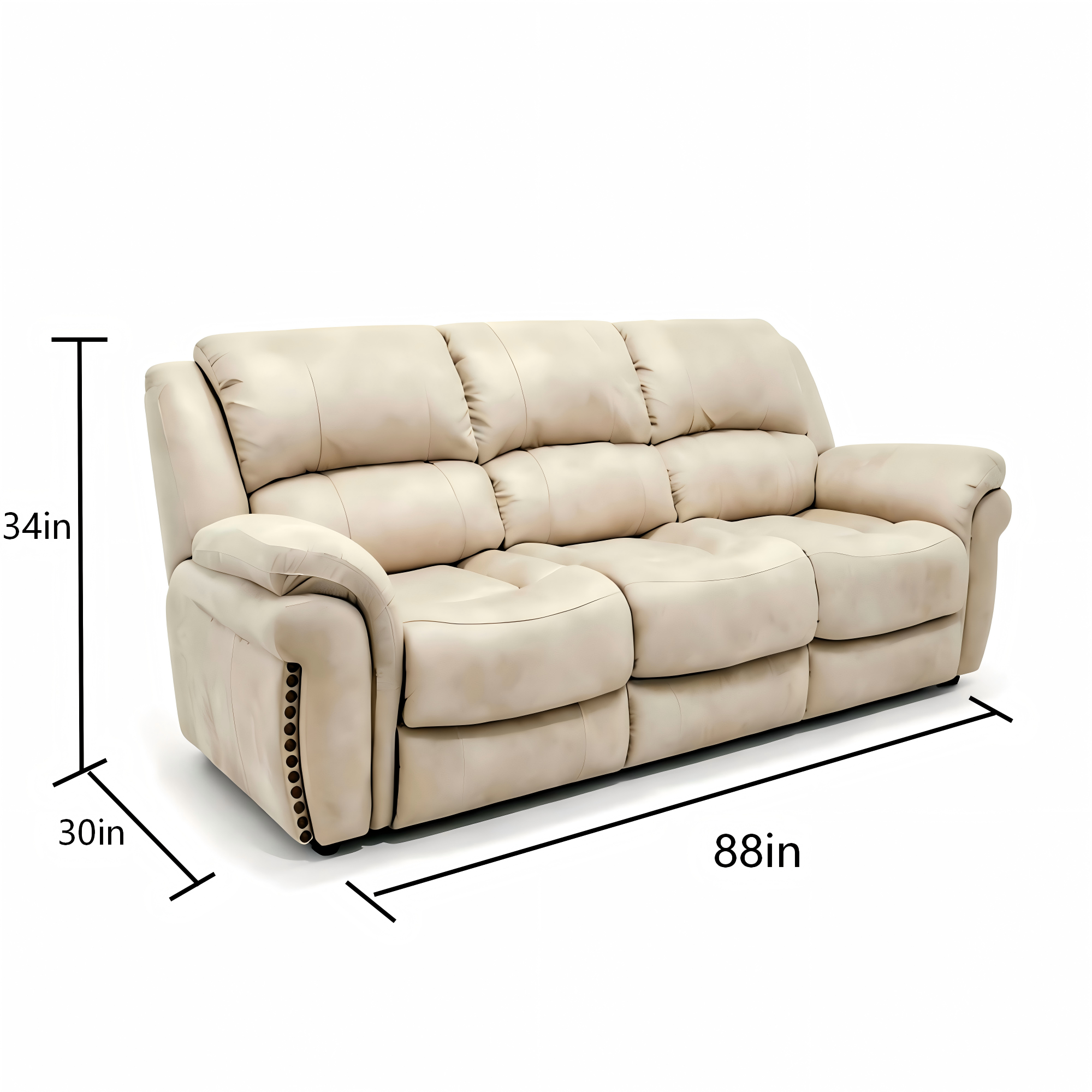 Cream Fabric Recliner Chair, Oversized Comfortable Reclining Sofa with Nailhead Trim for Living Room. 3PP