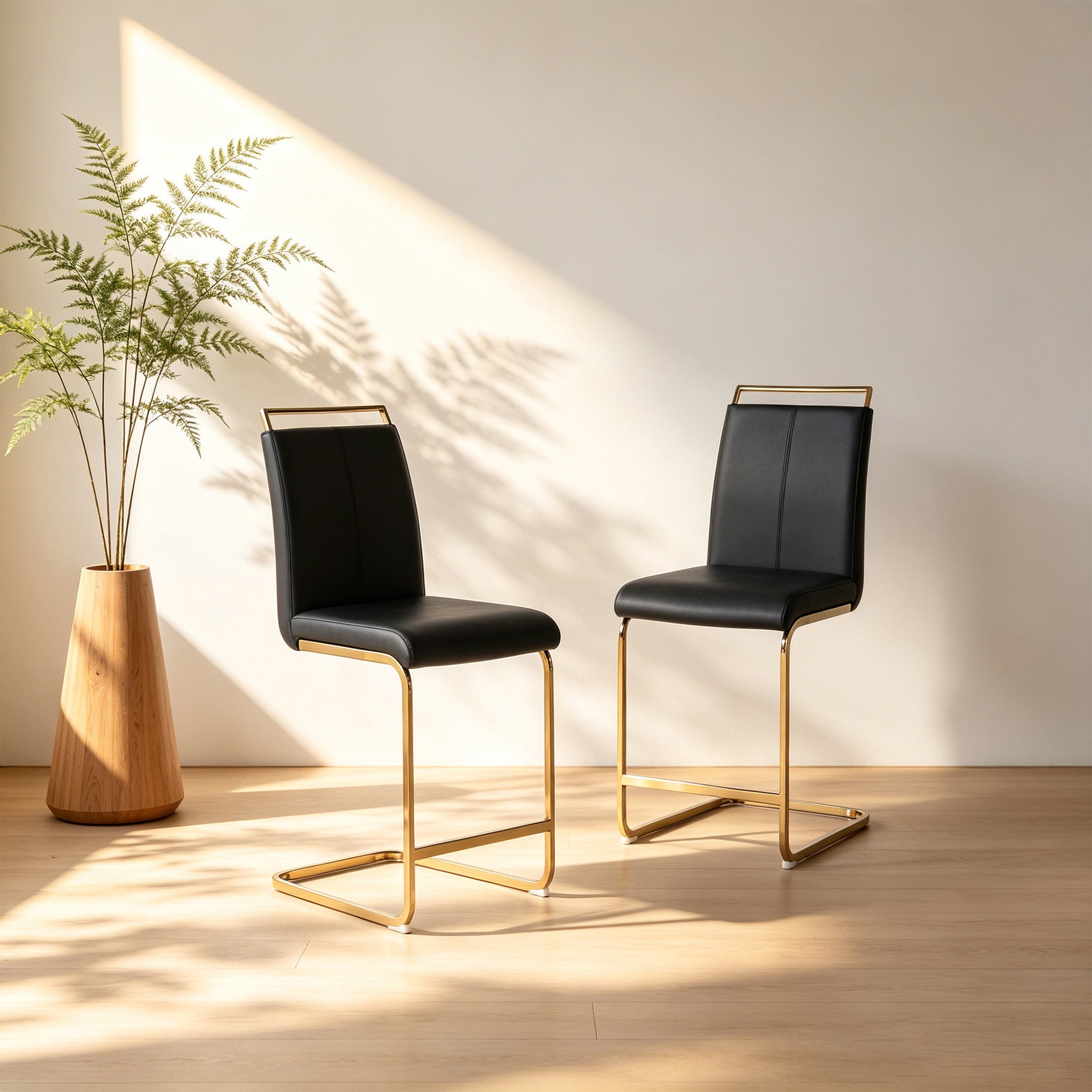 Contemporary Upholstered Dining Chair, Diamond Stitched PU Leather with Gold/Chrome Cantilever Base