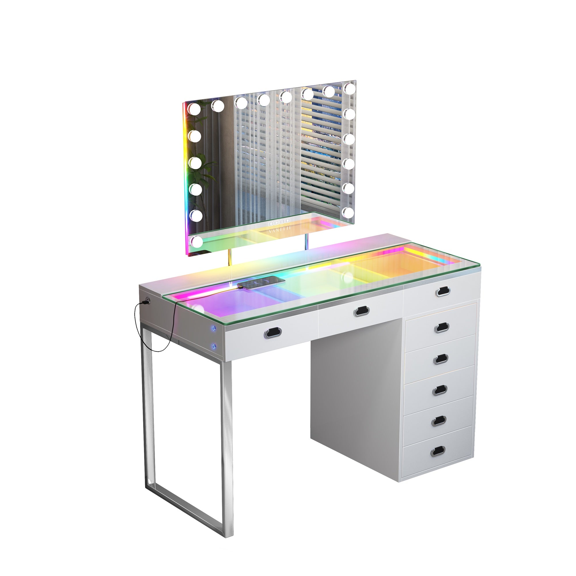 New Release ! VANITII Chelsea Vanity Set with Hollywood Music Mirror