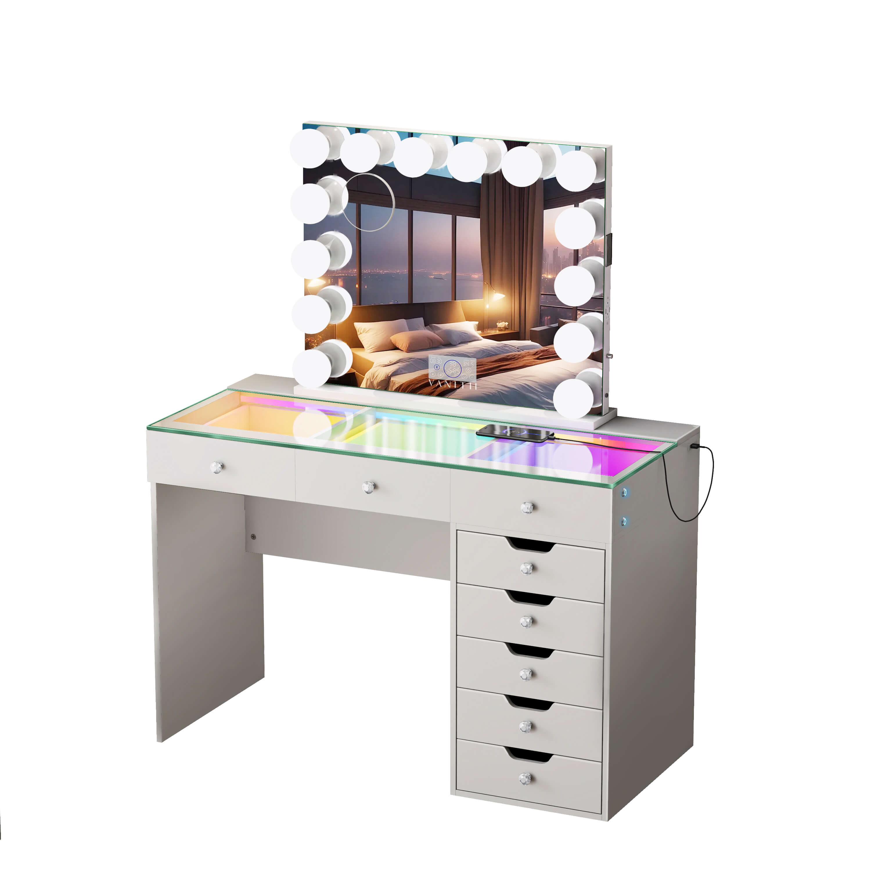 Promotion Deal!VANITII Diana Vanity Desk Set- 8 Storage Drawers with Vanity Mirror