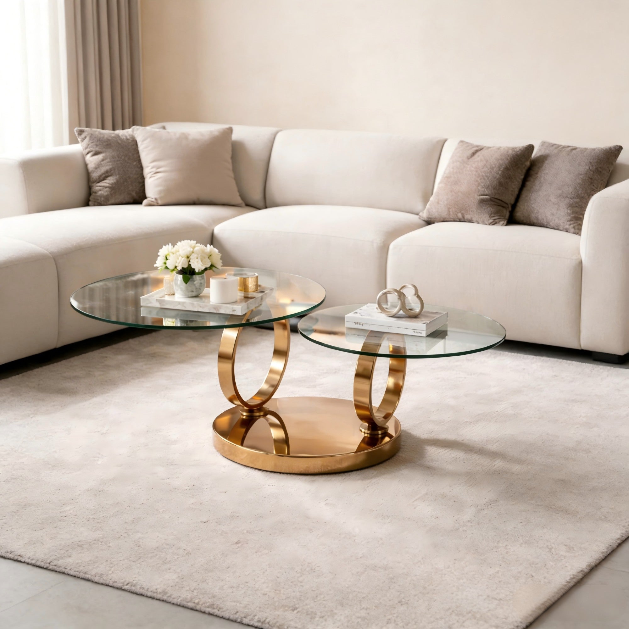 Swivel 360 Degrees Glass Coffee Table