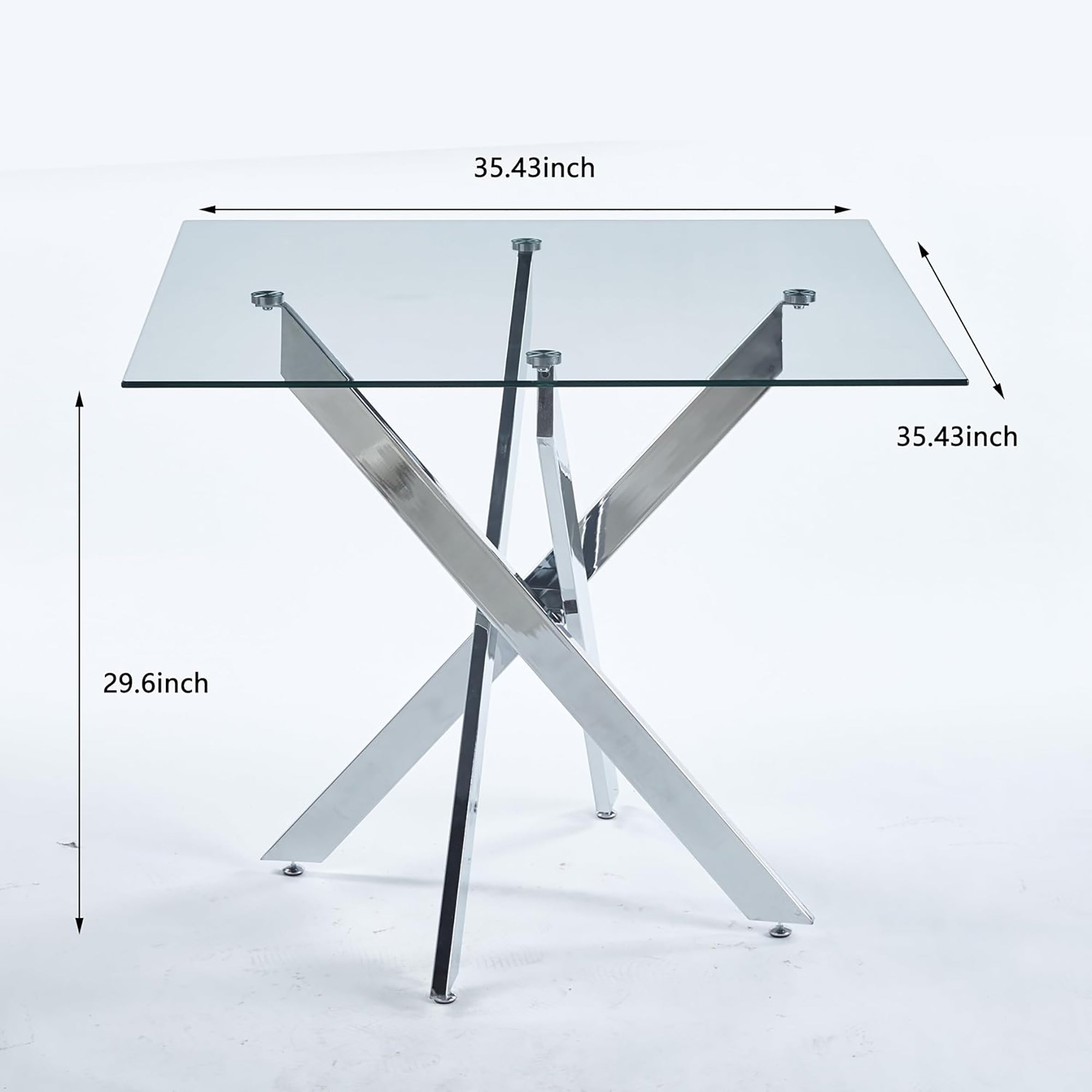 Modern Square Glass Dining Table - Chrome Cross Legs