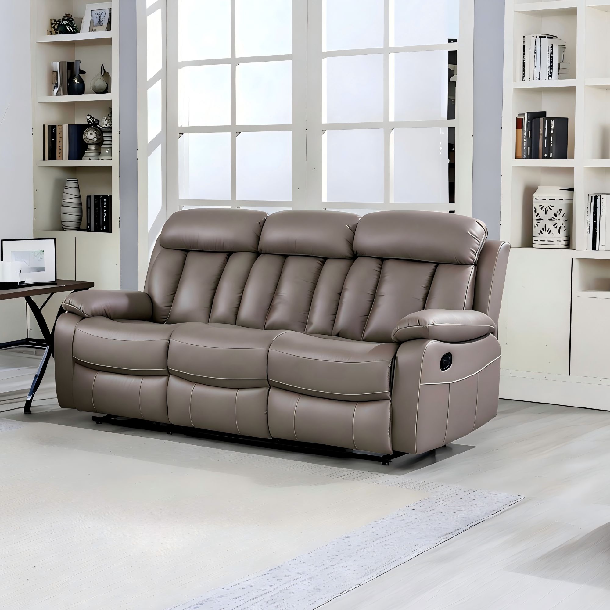 Kael Power Recliner & 3-Seater Sofa Set, Breathable Leather with Side Armrest Storage, Rustic Home Theater Seating
