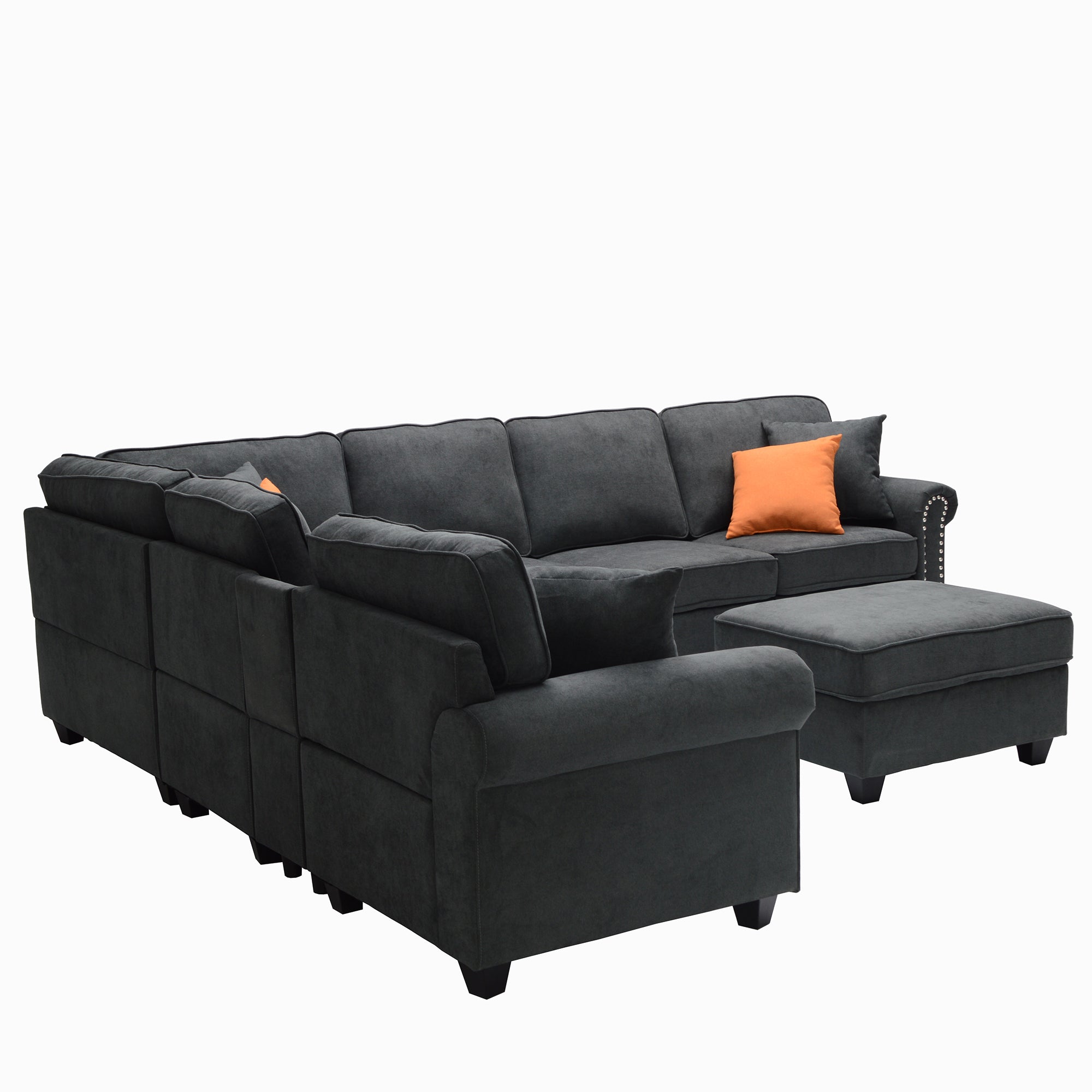 L-Shape Sectional With Cupholder Console And Ottoman