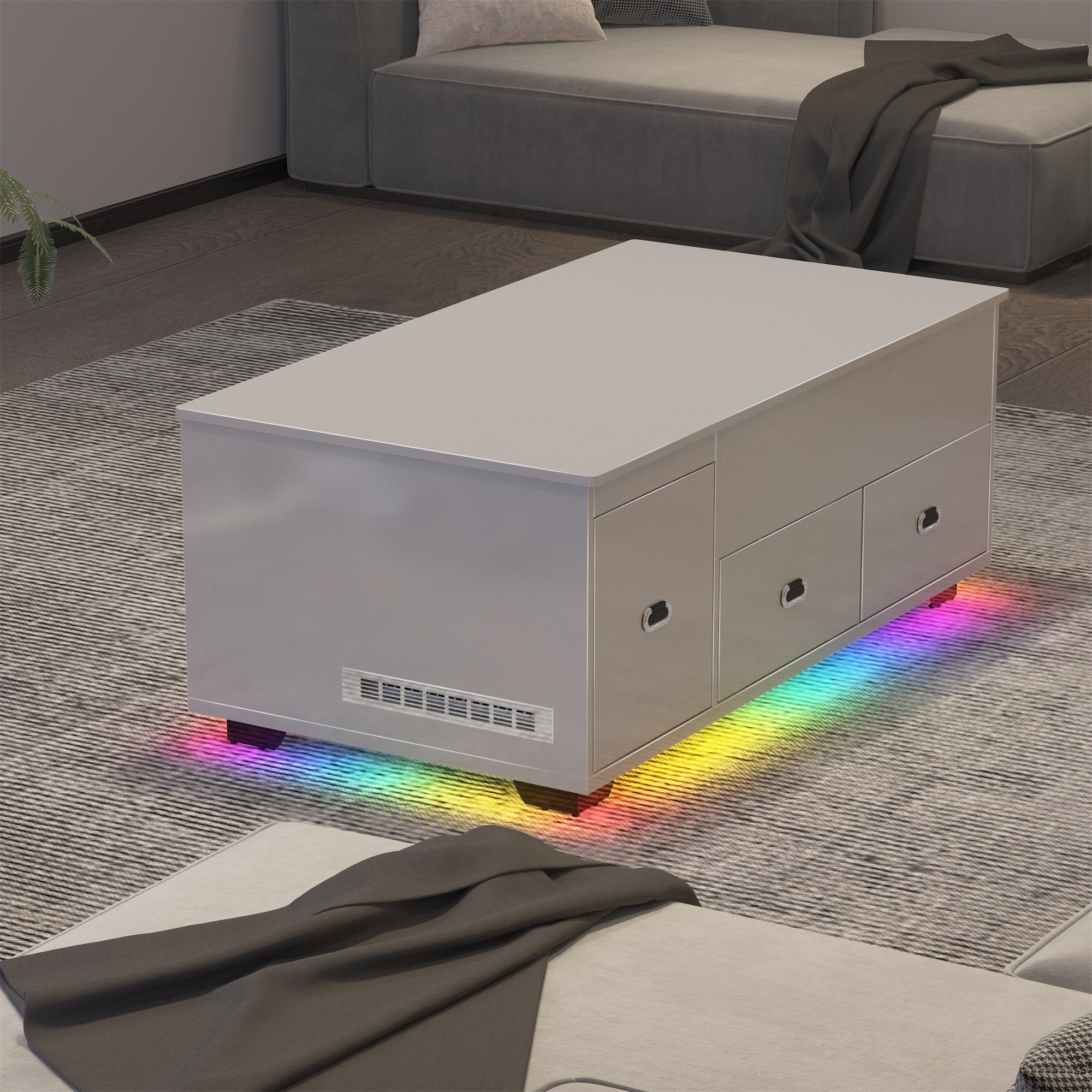 VANITII Lift Table With Spacious Storage Space and Mini Fridge