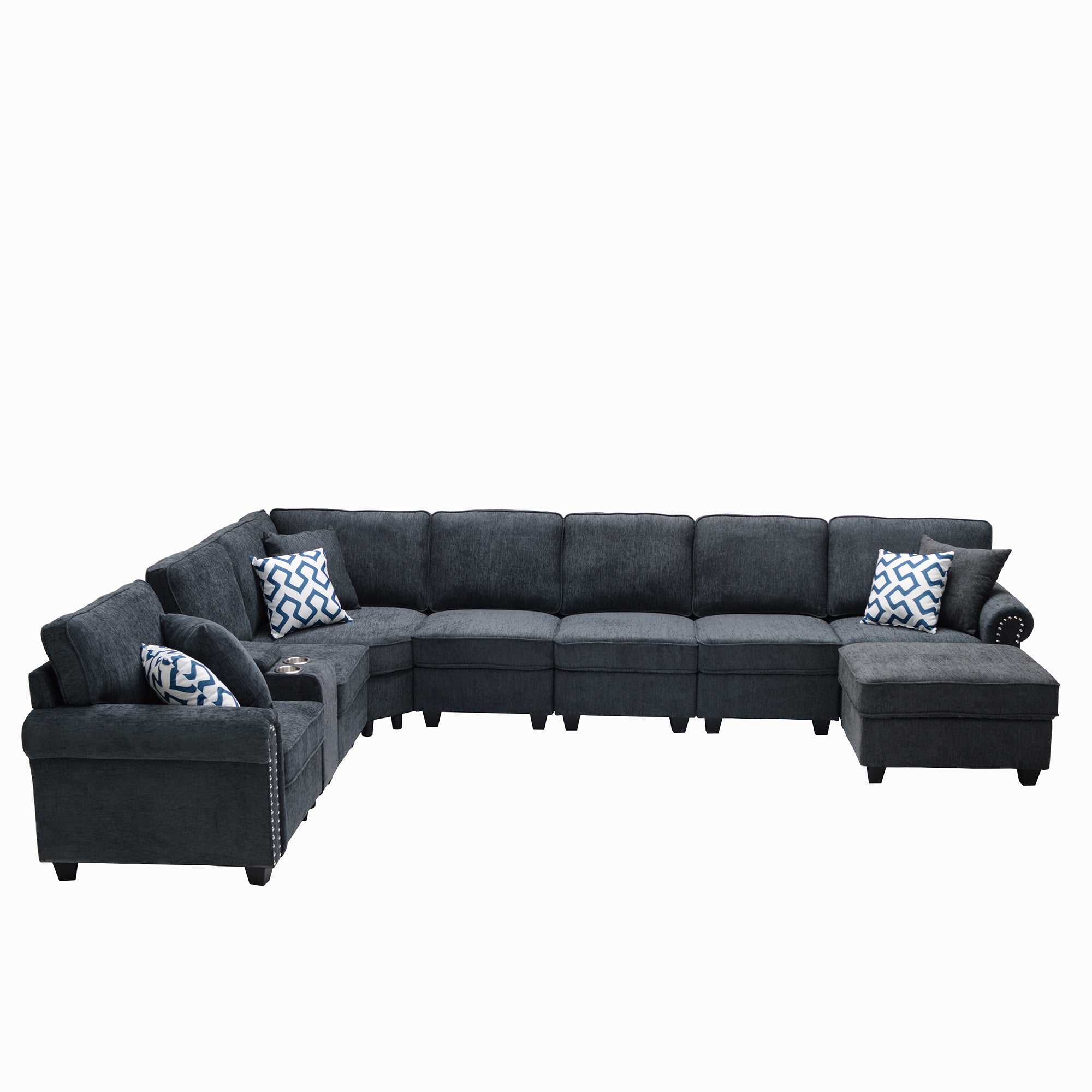 L-Shape Sectional With Cupholder Console And Ottoman