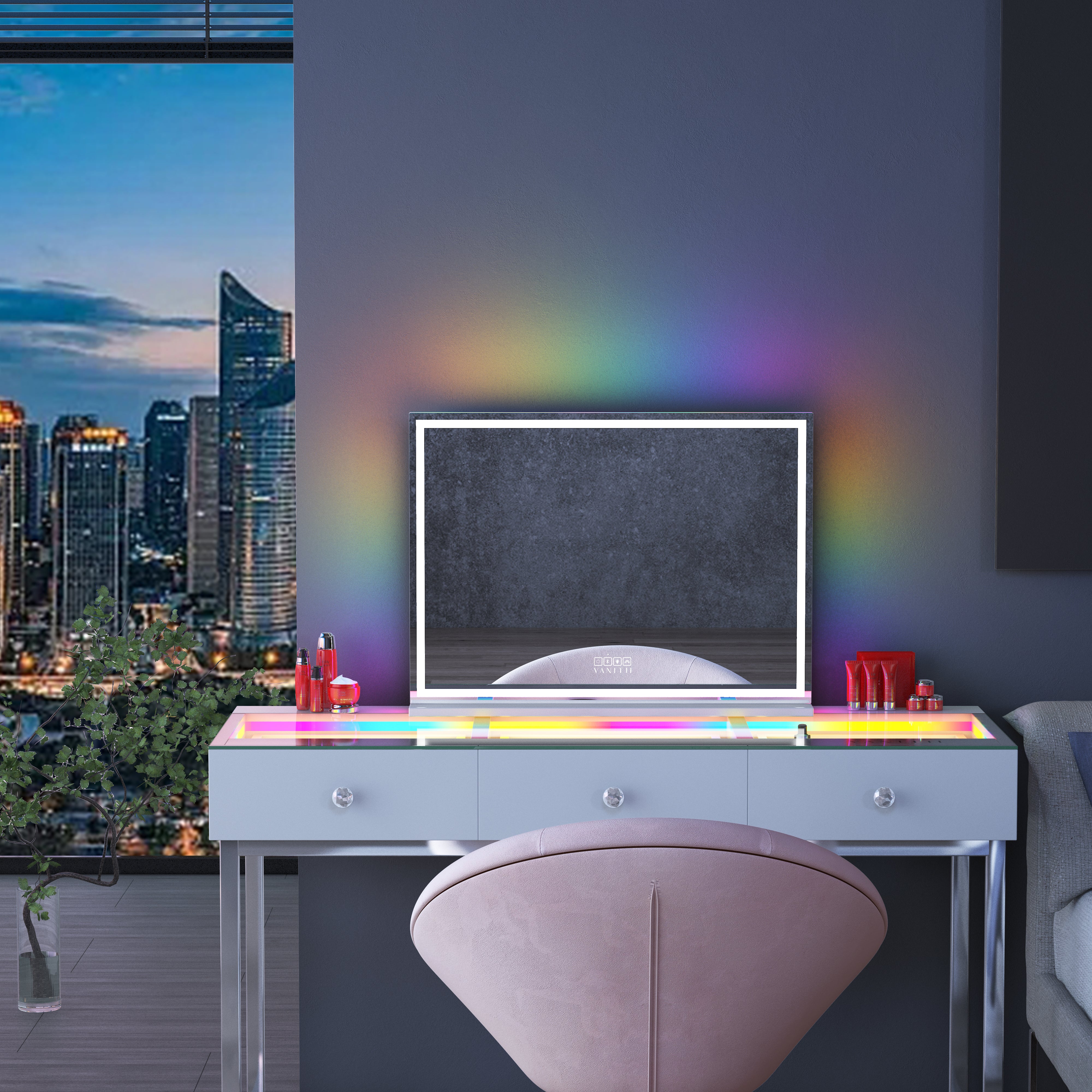 VANITII Luxury Hollywood Glow Vanity Mirror with RGB & Bluetooth Speaker