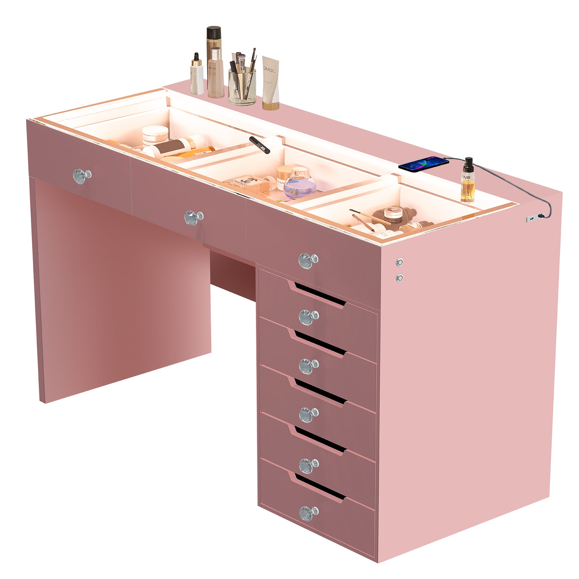 VANITII Diana Pink Vanity Desk - 8 Storage Drawers
