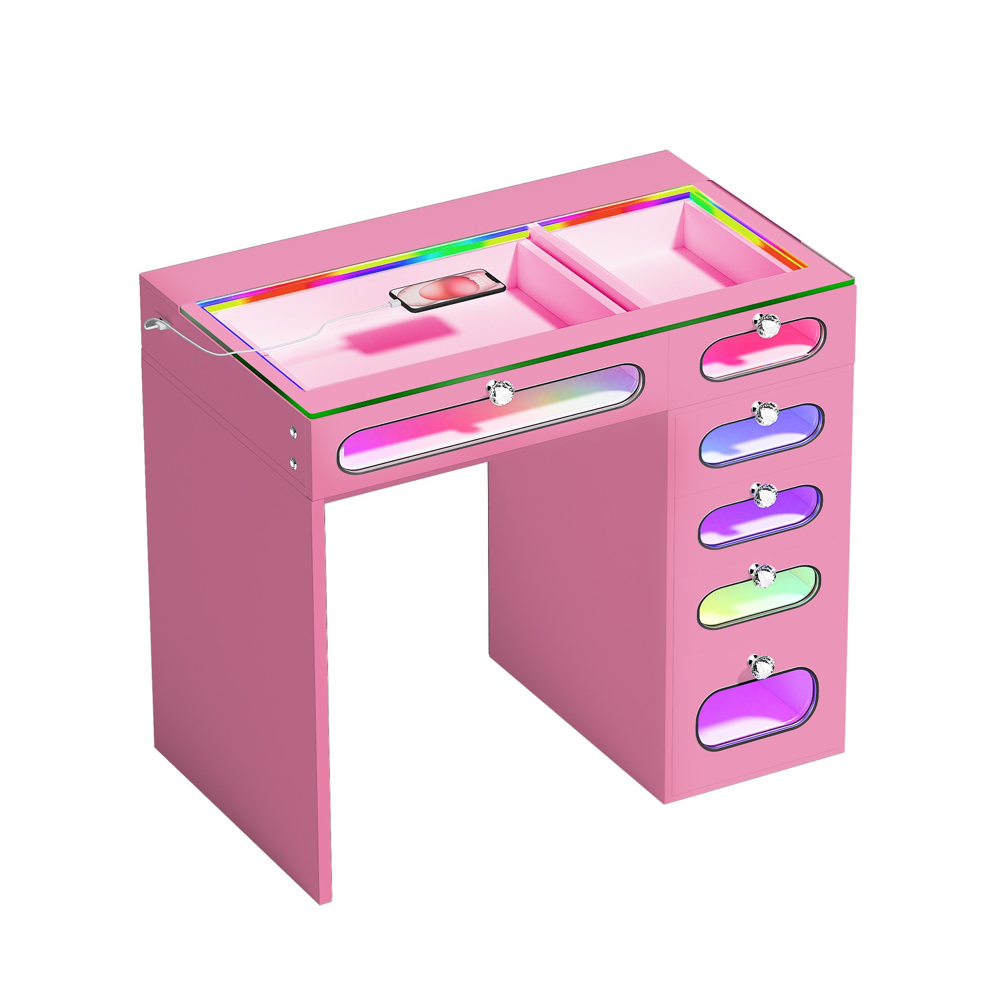 New Release ! VANITII 6 Glass Fronted Drawers Vanity Desk