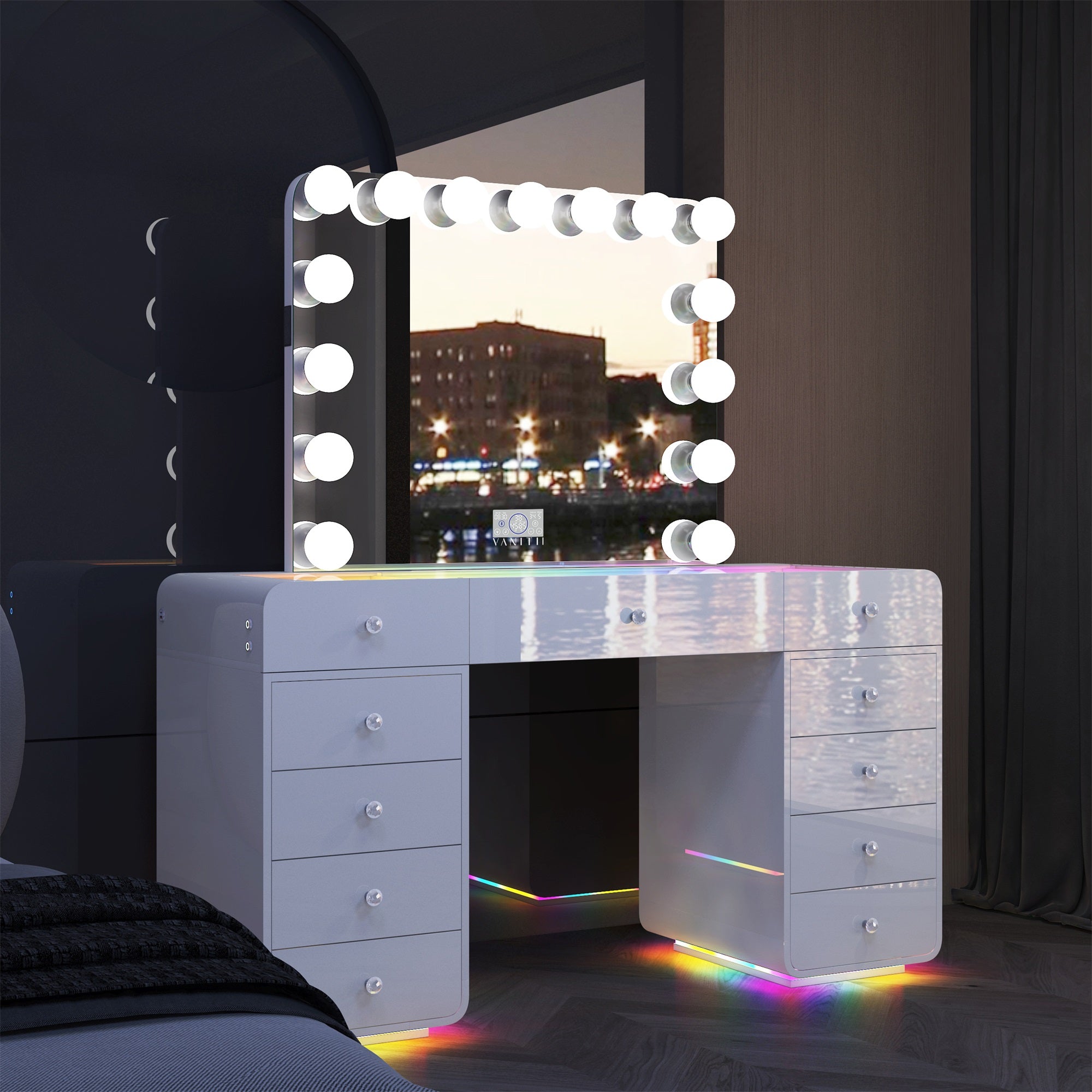 VANITII Catalina Vanity Desk with RGB light including vanity mirror