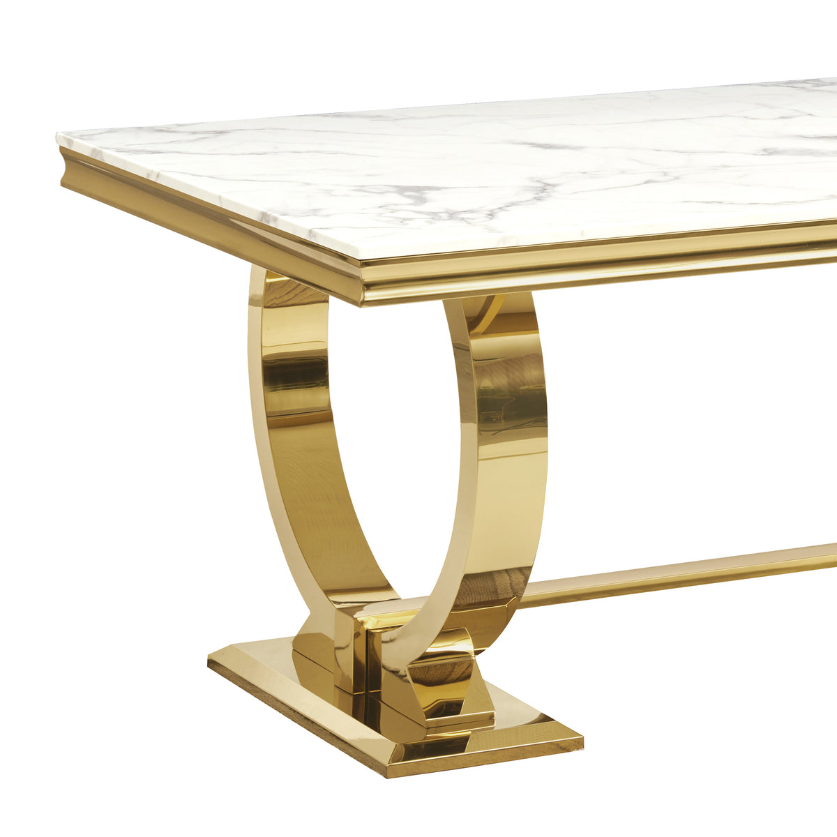 Modern Rectangular Dining Table with Marble Top & 201# Stainless Steel Base, Luxury U-Shape Frame Kitchen Table for 6-8 People
