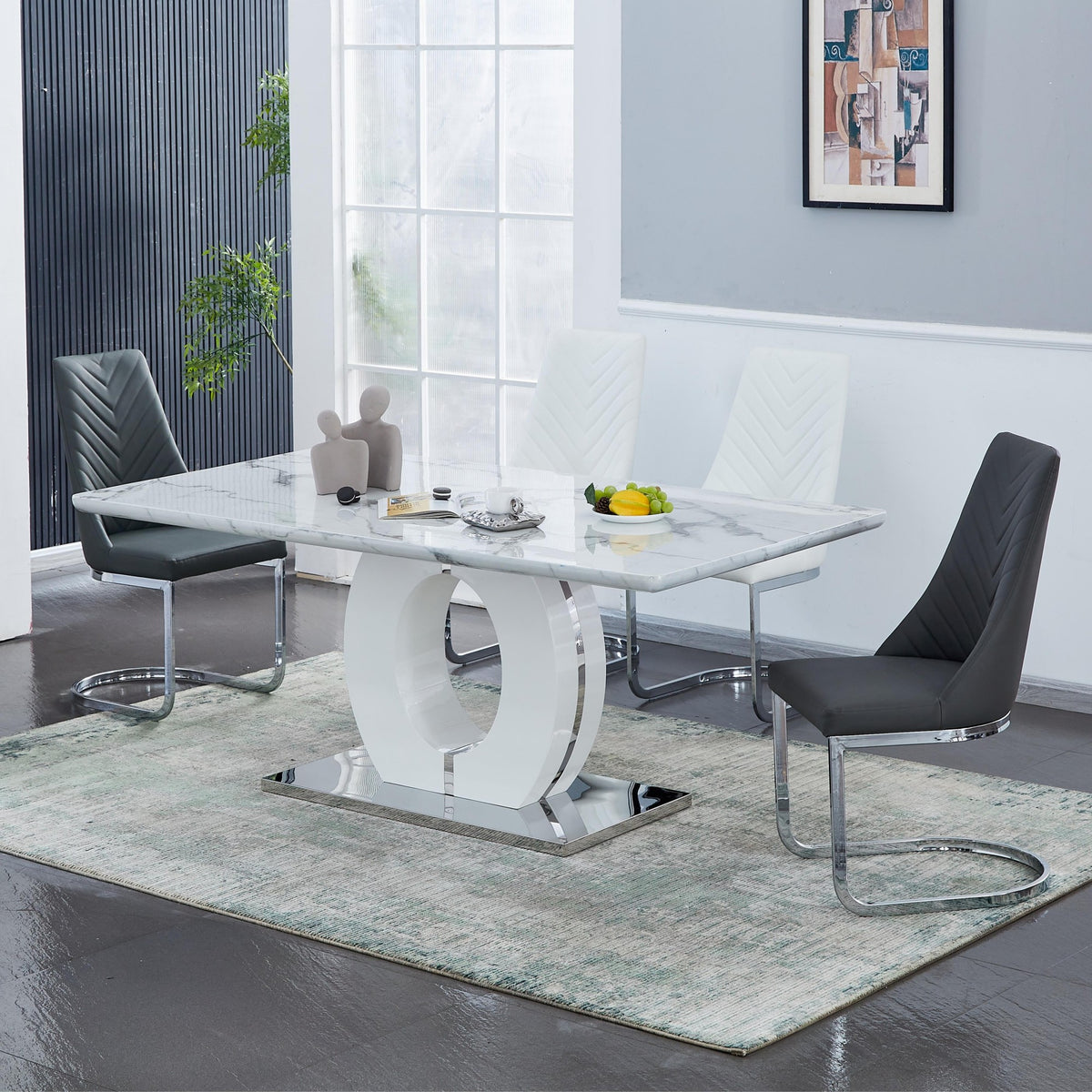 High Gloss Table and Leather Chair-2PCS/CTN