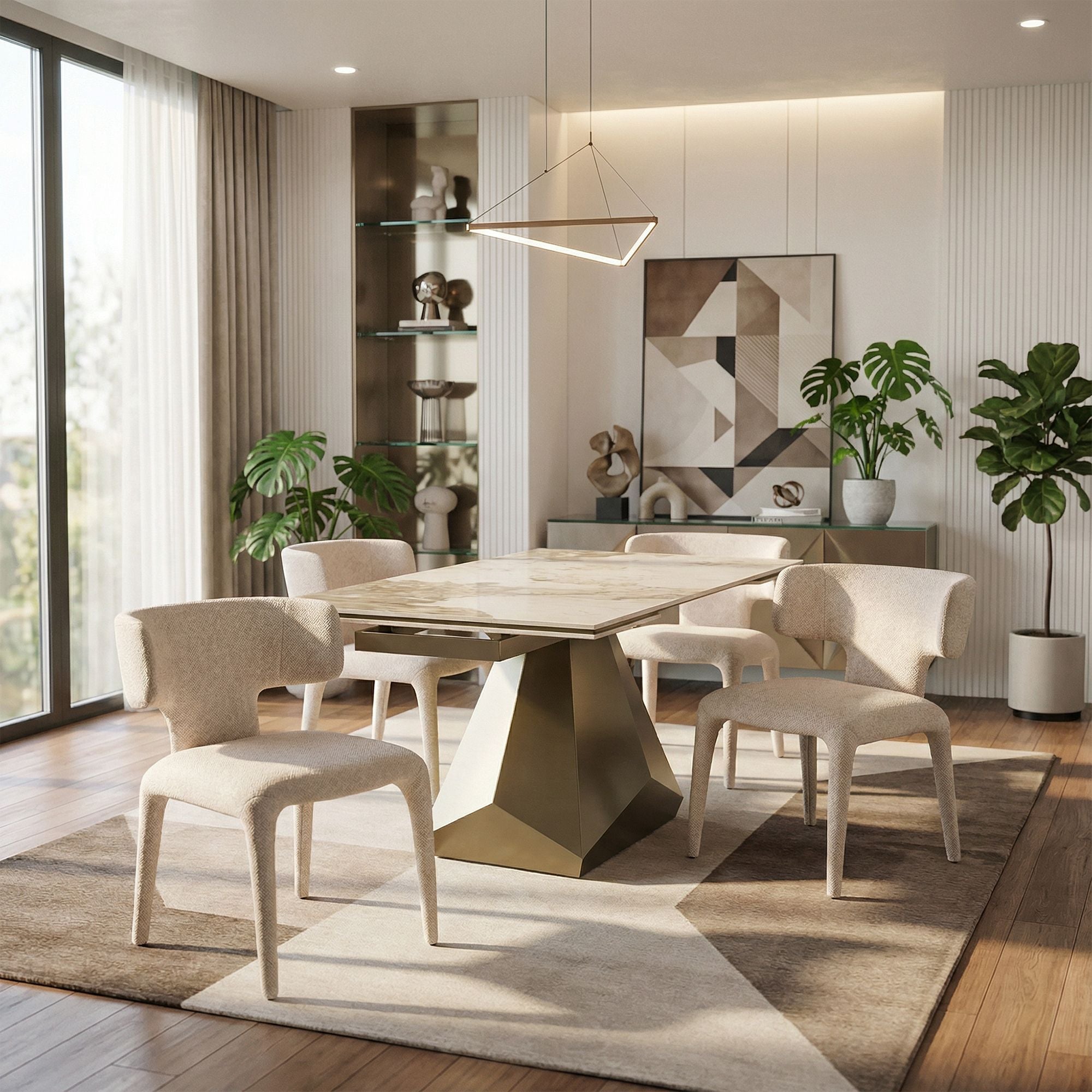 Contemporary Dining Chair - Fabric-Wrapped Legs & Curved Back Design