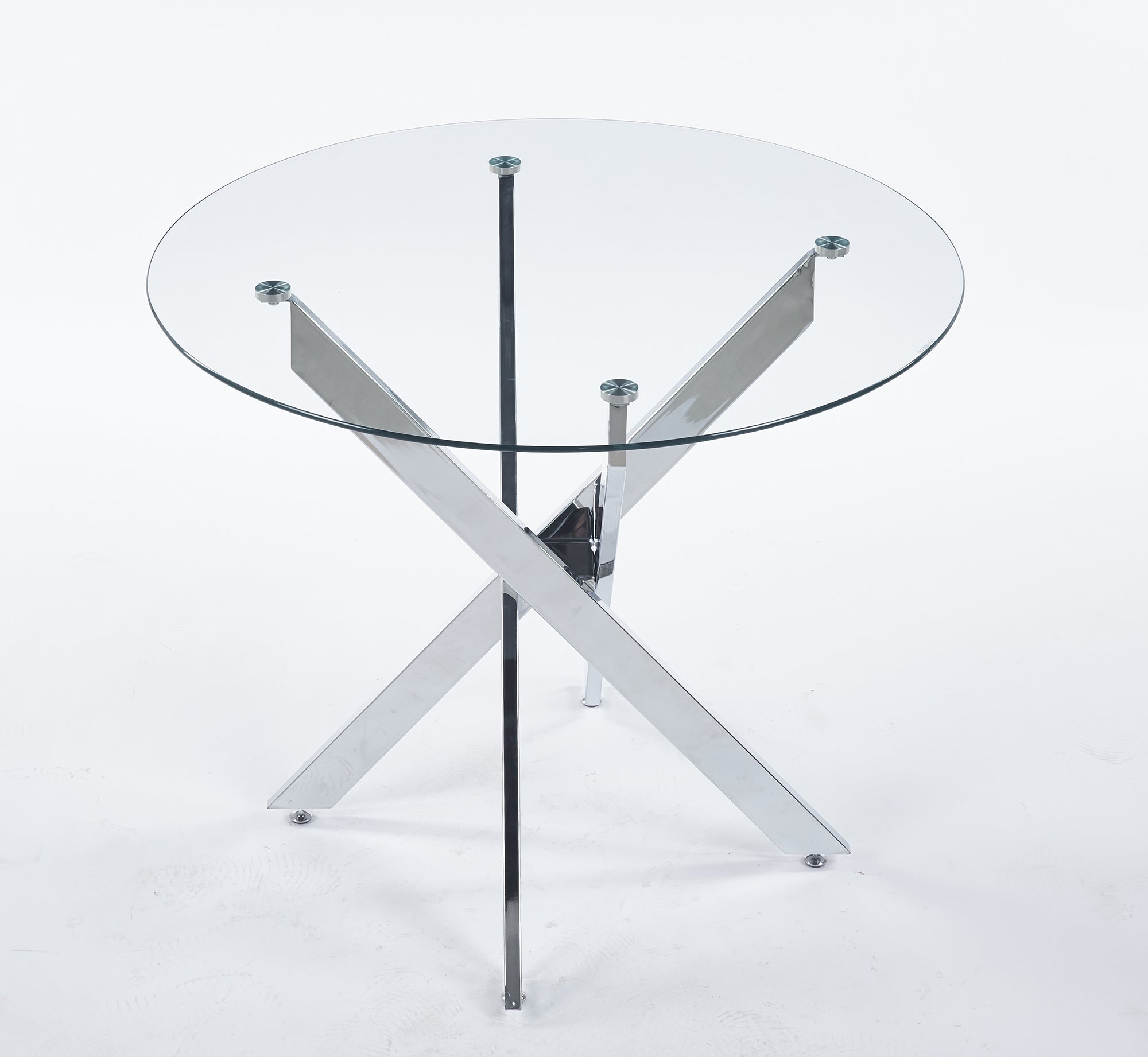 Modern Round Glass Dining Table - Chrome And Black Cross Legs
