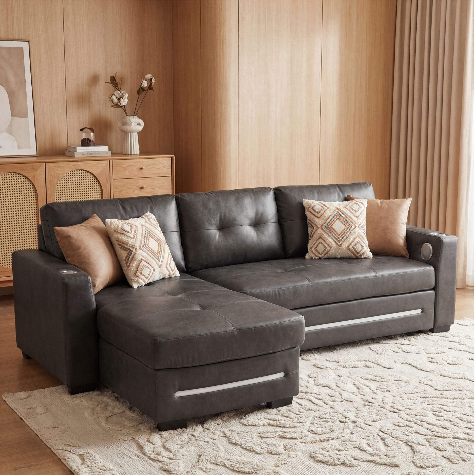 L-Shape sofa with storage and Pull-out bed-1369 R&L