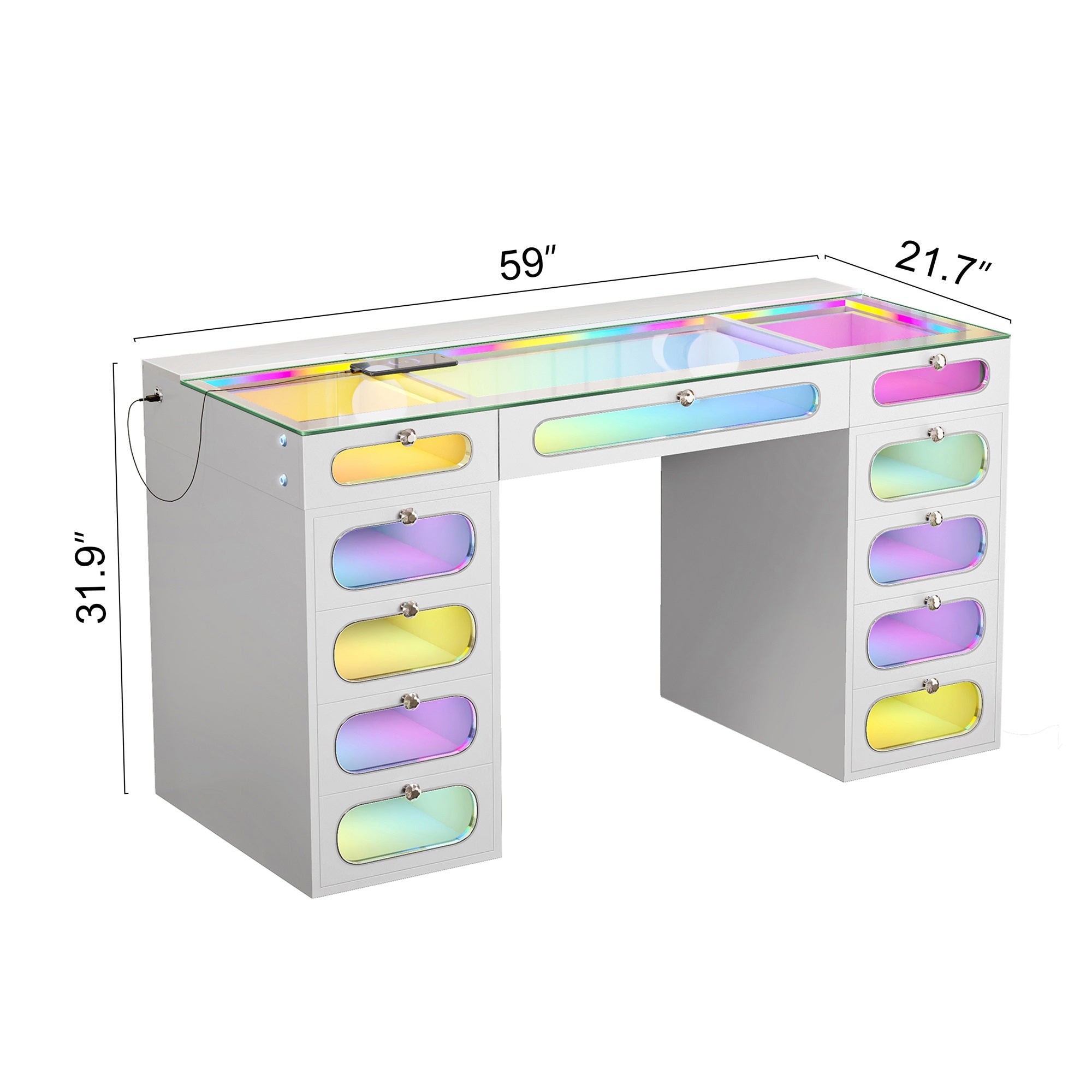 New Release ! VANITII Priscilla Vanity Desk-11 Glass Fronted Drawers with Crystal Handles