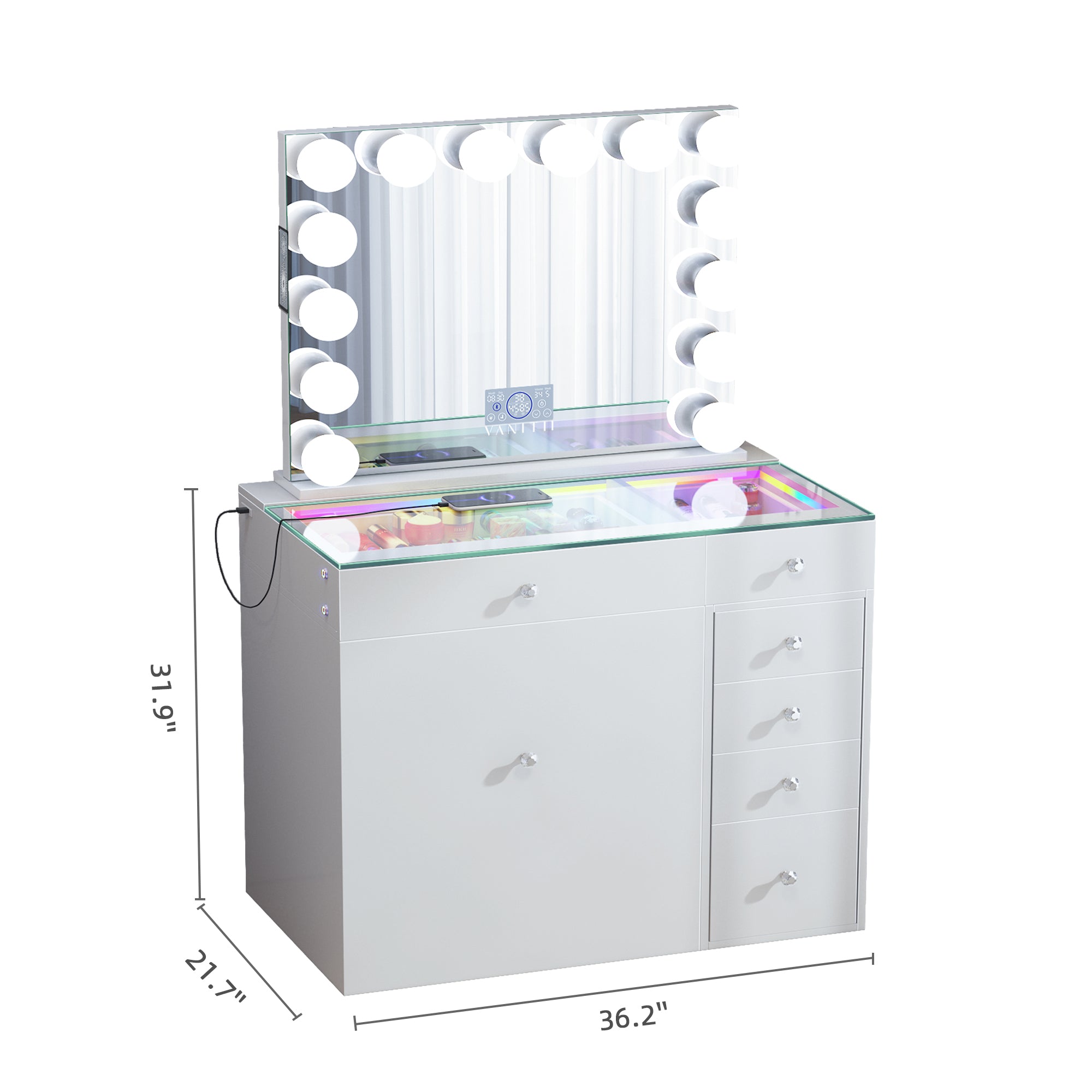 New Release ! VANITII Mini Diana Vanity Desk and Marilyn Mirror with Soft Hidden Stool