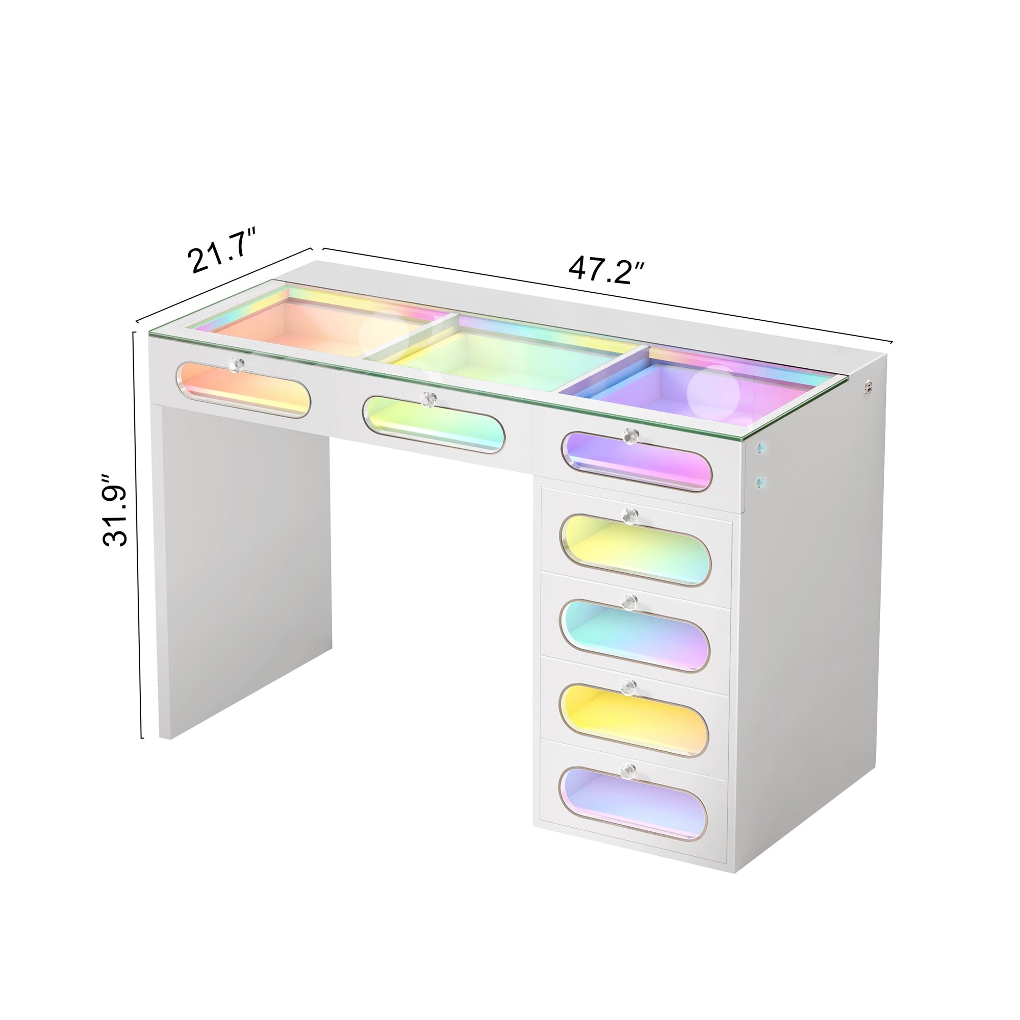New Release ! VANITII 7 Glass Fronted Drawers with Crystal Handles