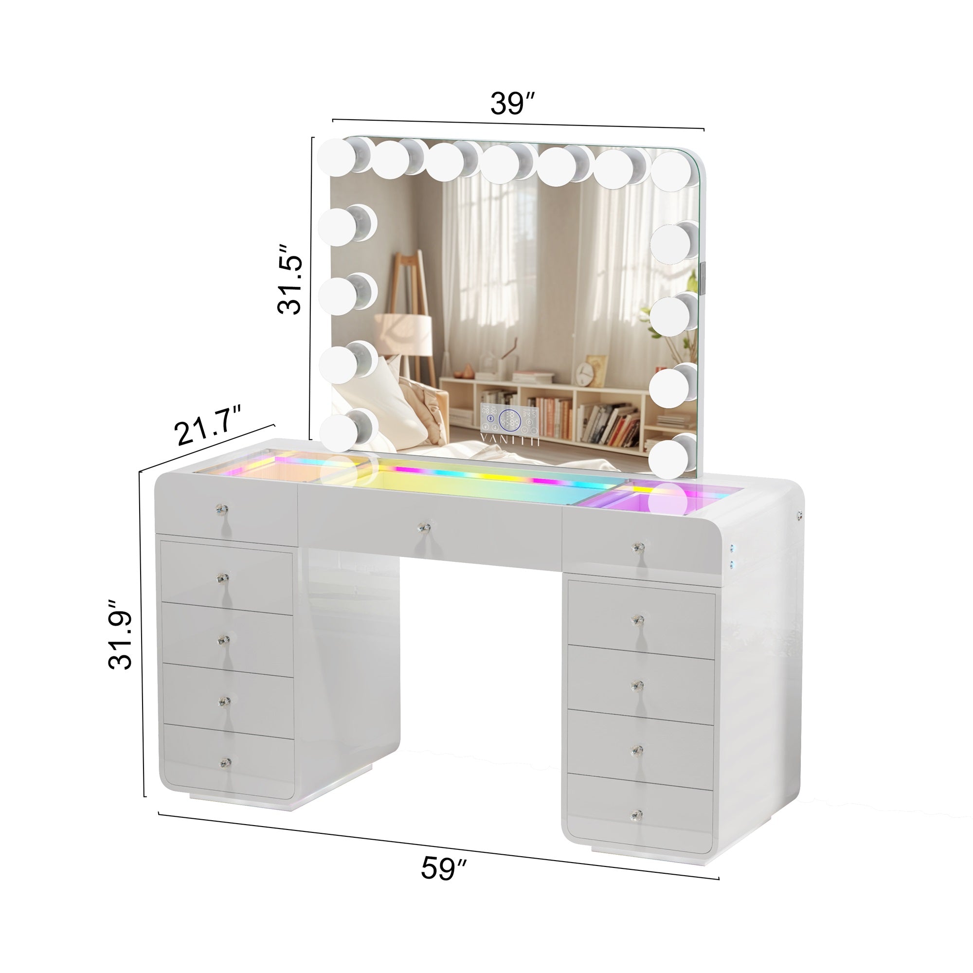 VANITII Catalina Vanity Desk with RGB light including vanity mirror