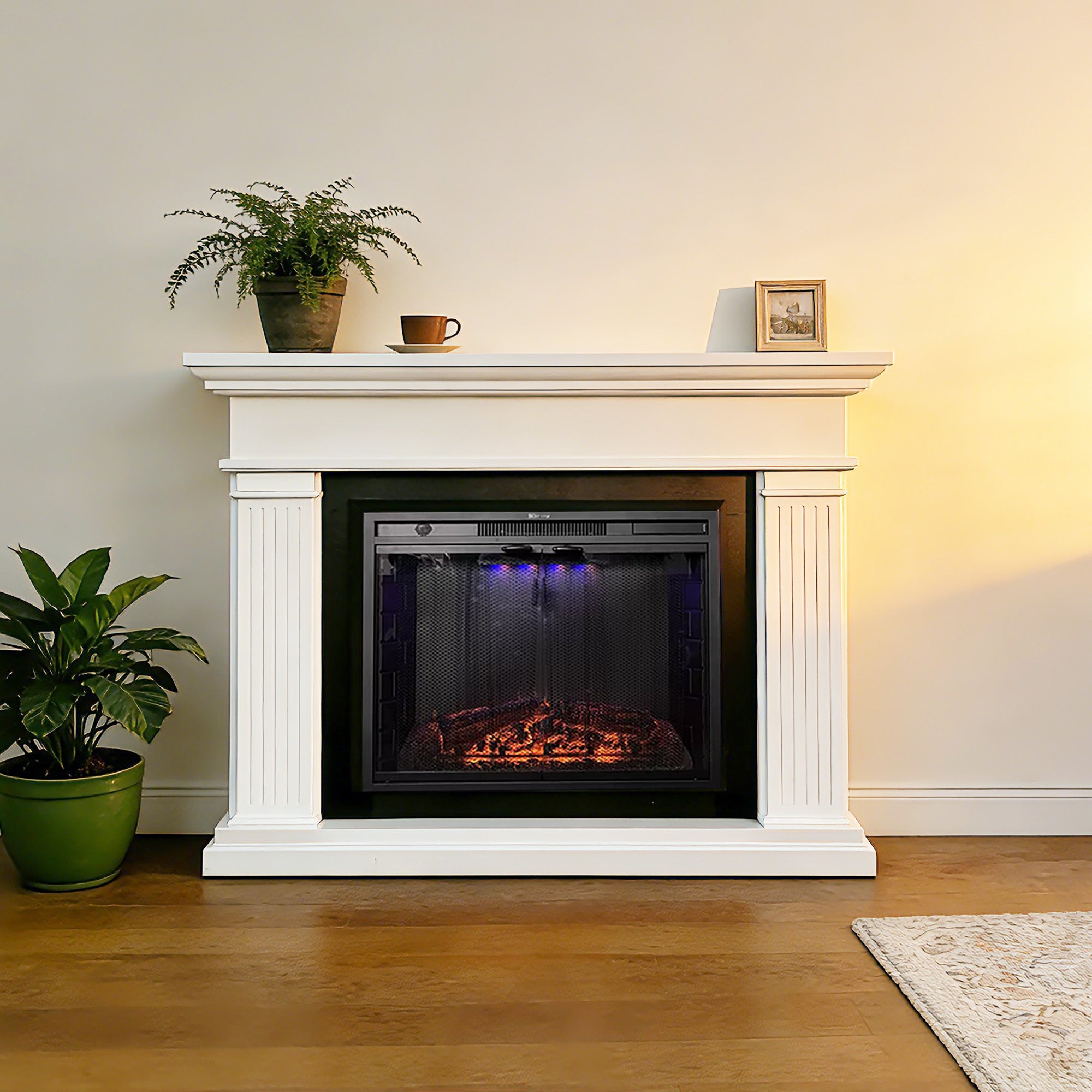 White Okoume Veneer Fireplace TV Stand