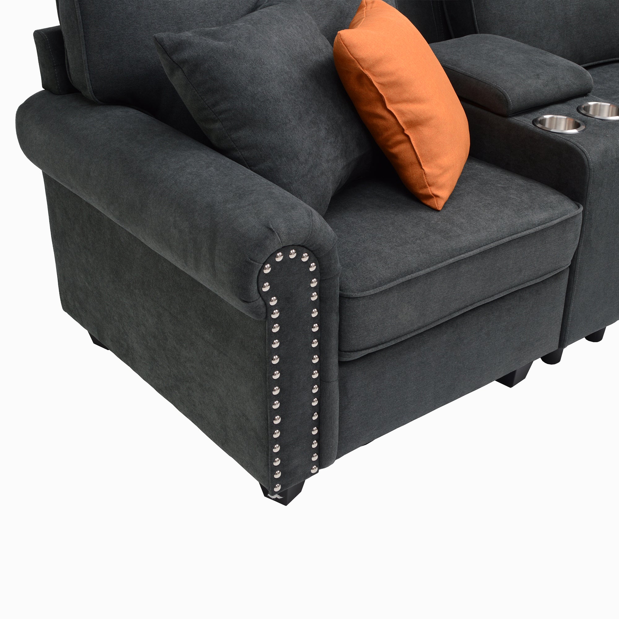 U-Shape Sectional With Cupholder Console And Ottoman