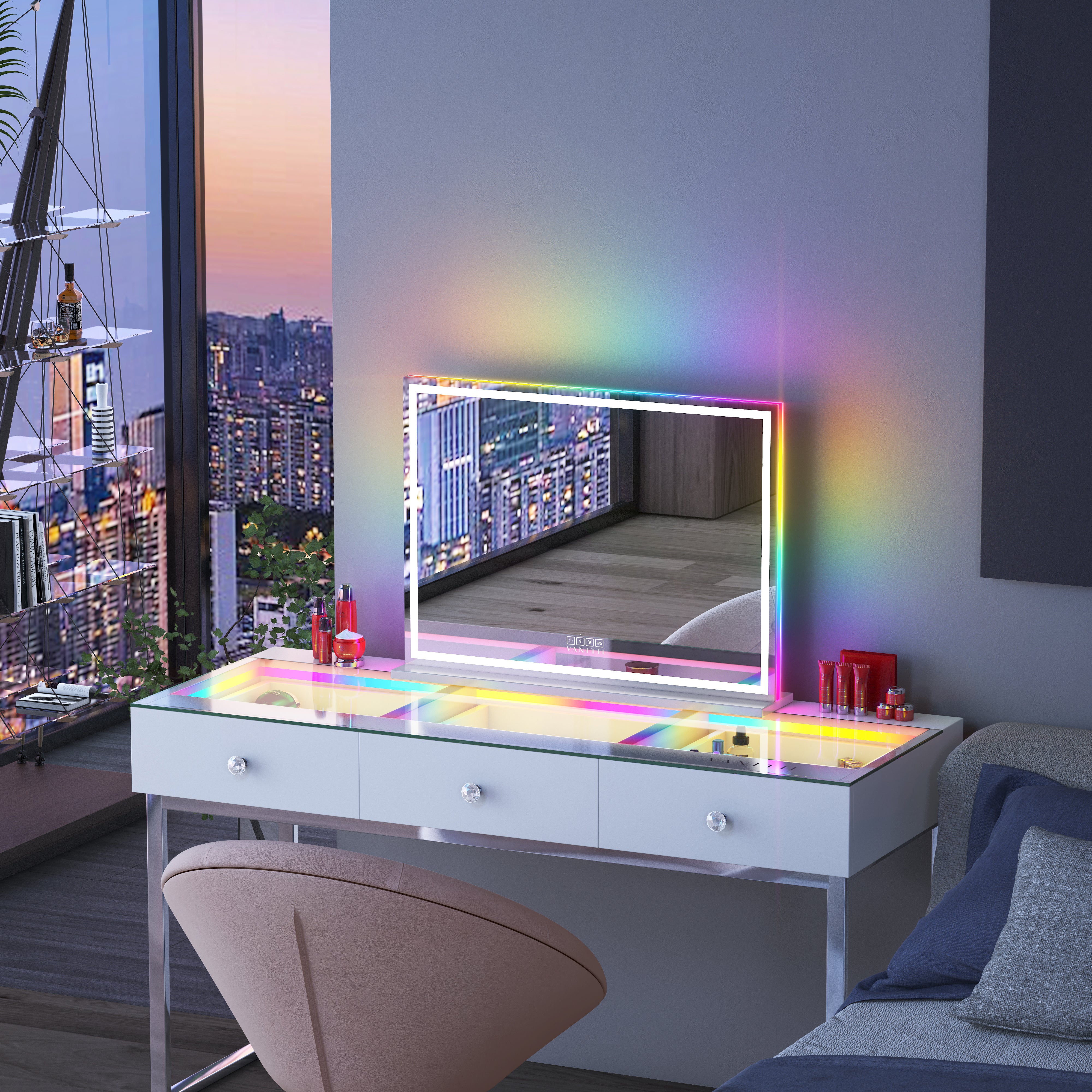VANITII Luxury Hollywood Glow Vanity Mirror with RGB & Bluetooth Speaker