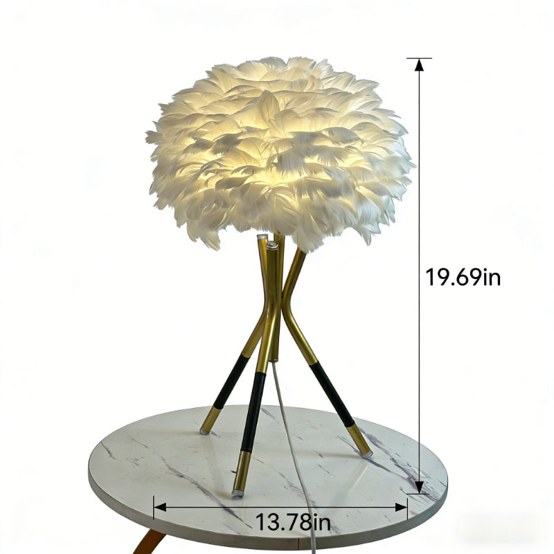 Nordic Feather Table Lamp, 3-Color Dimmable, Remote Control, Iron Base Bedside Light