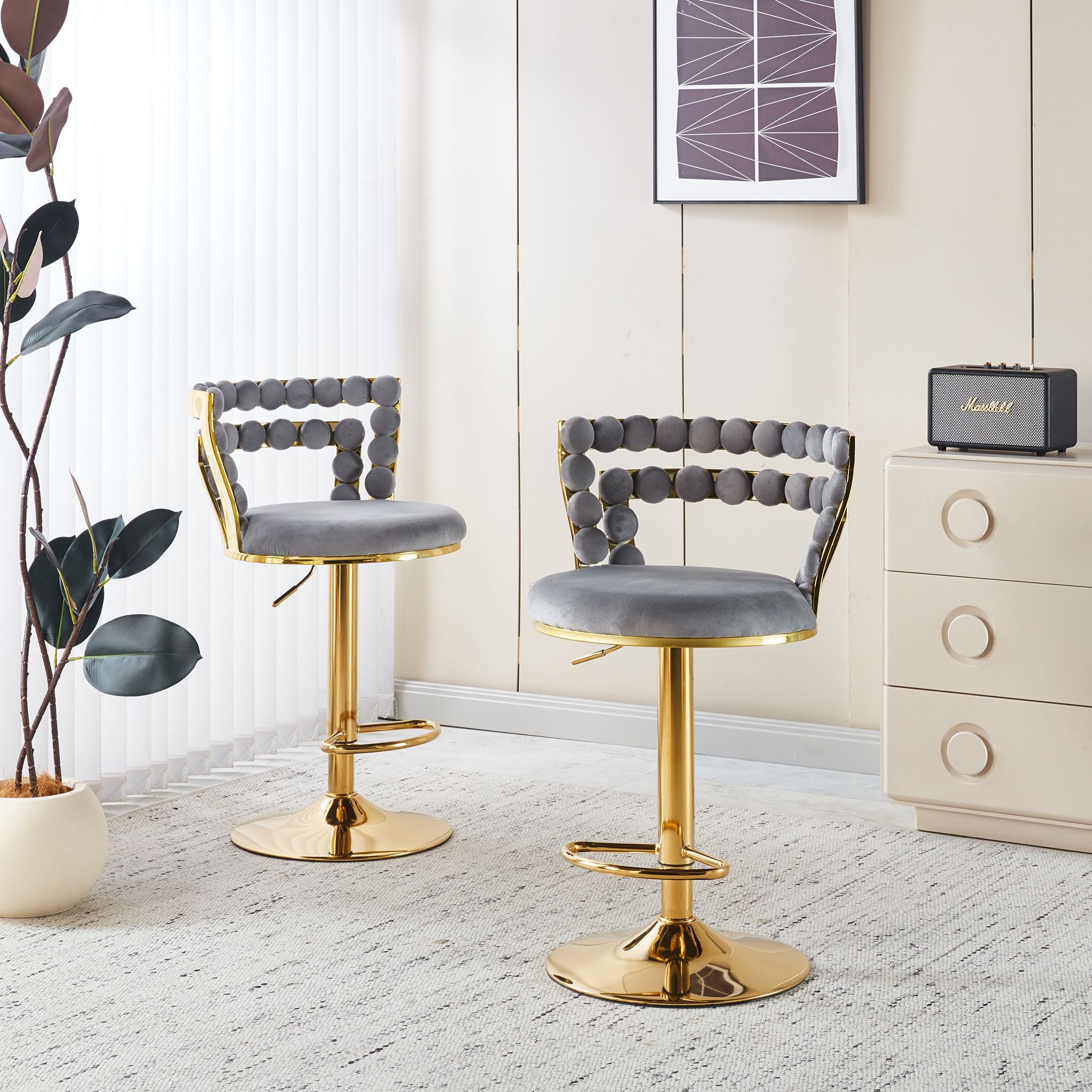 Modern Bar chair - Golden Iron Legs & Soft Cushions