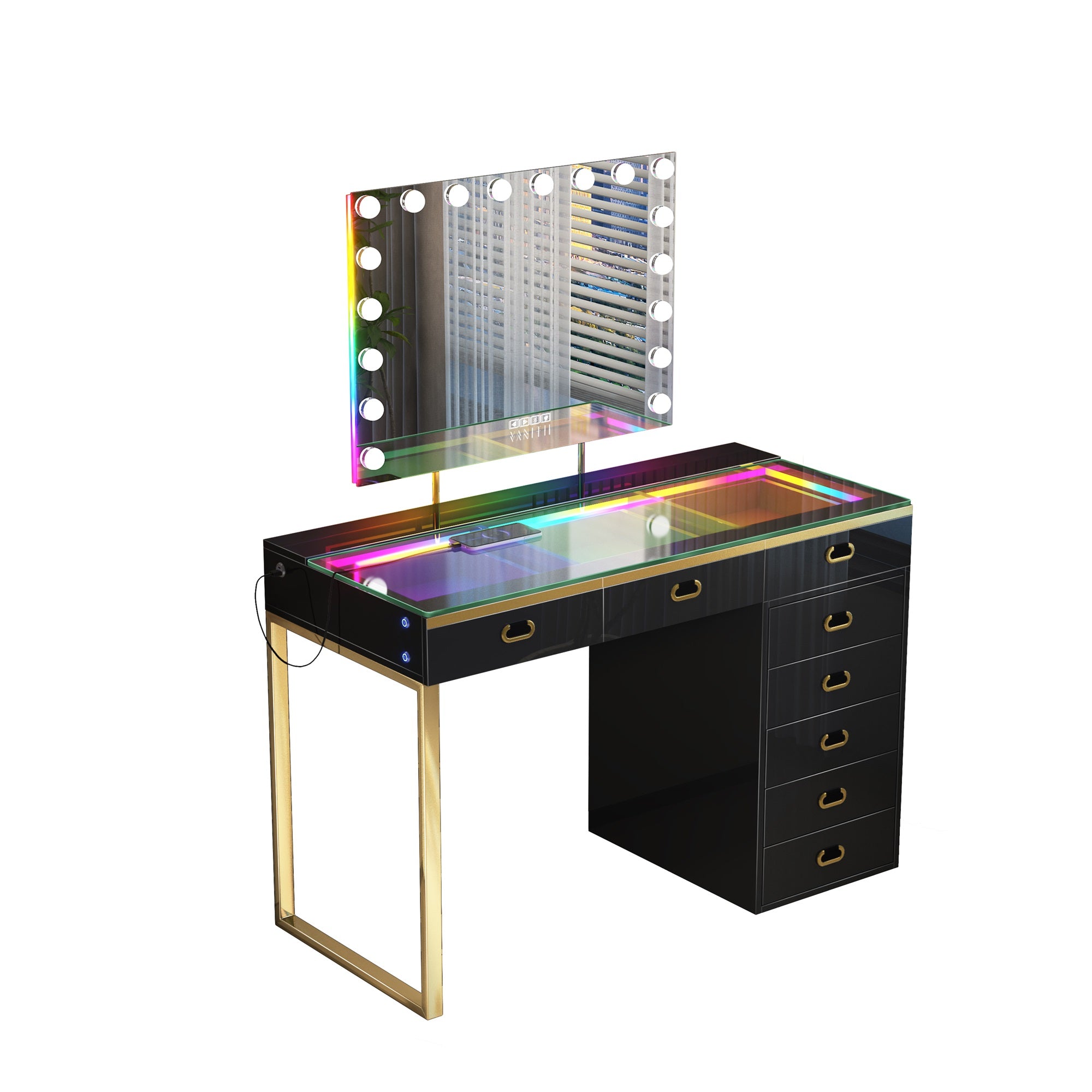 New Release ! VANITII Chelsea Vanity Set with Hollywood Music Mirror