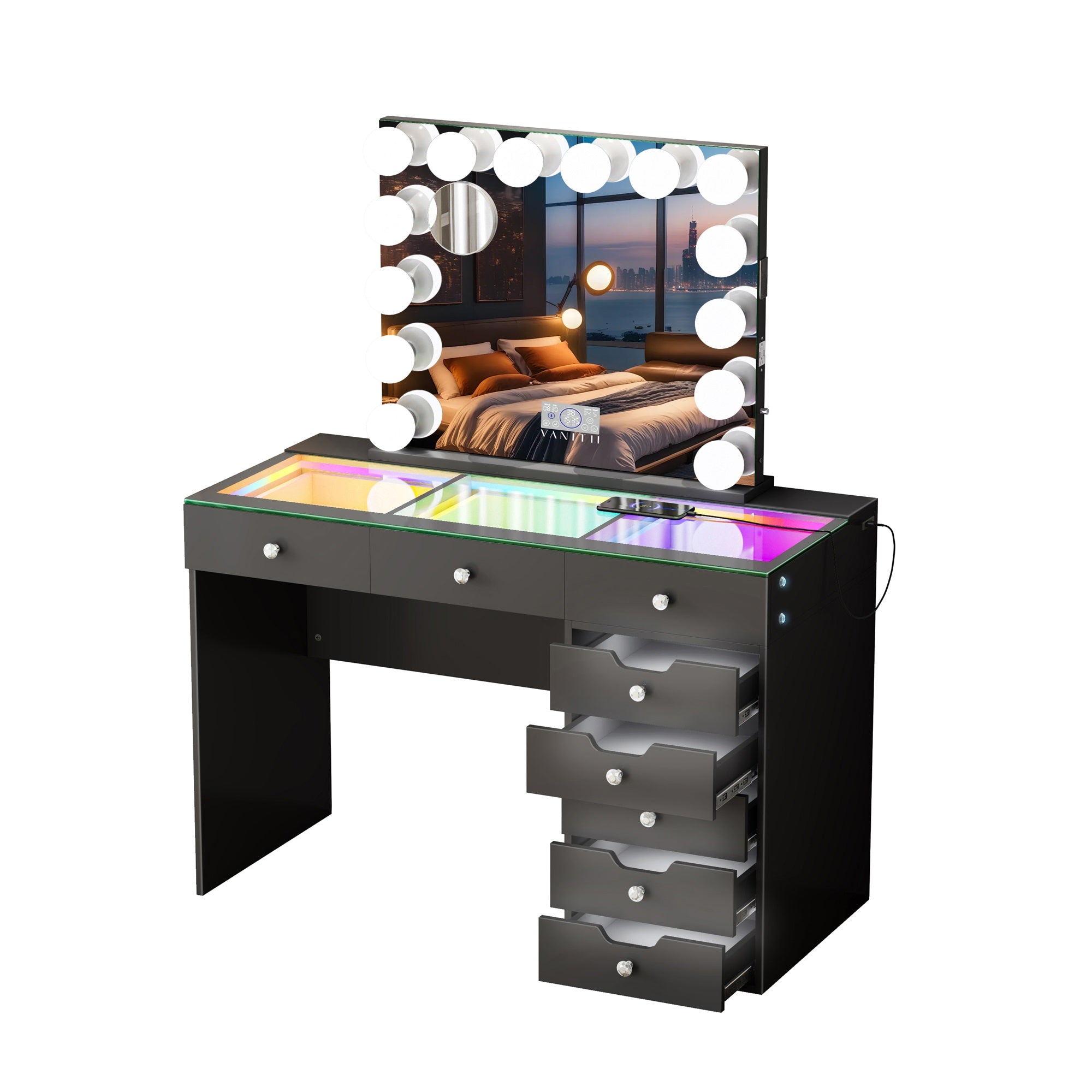 VANITII Diana 8 Drawers Vanity Desk Set with RGB and Full Light
