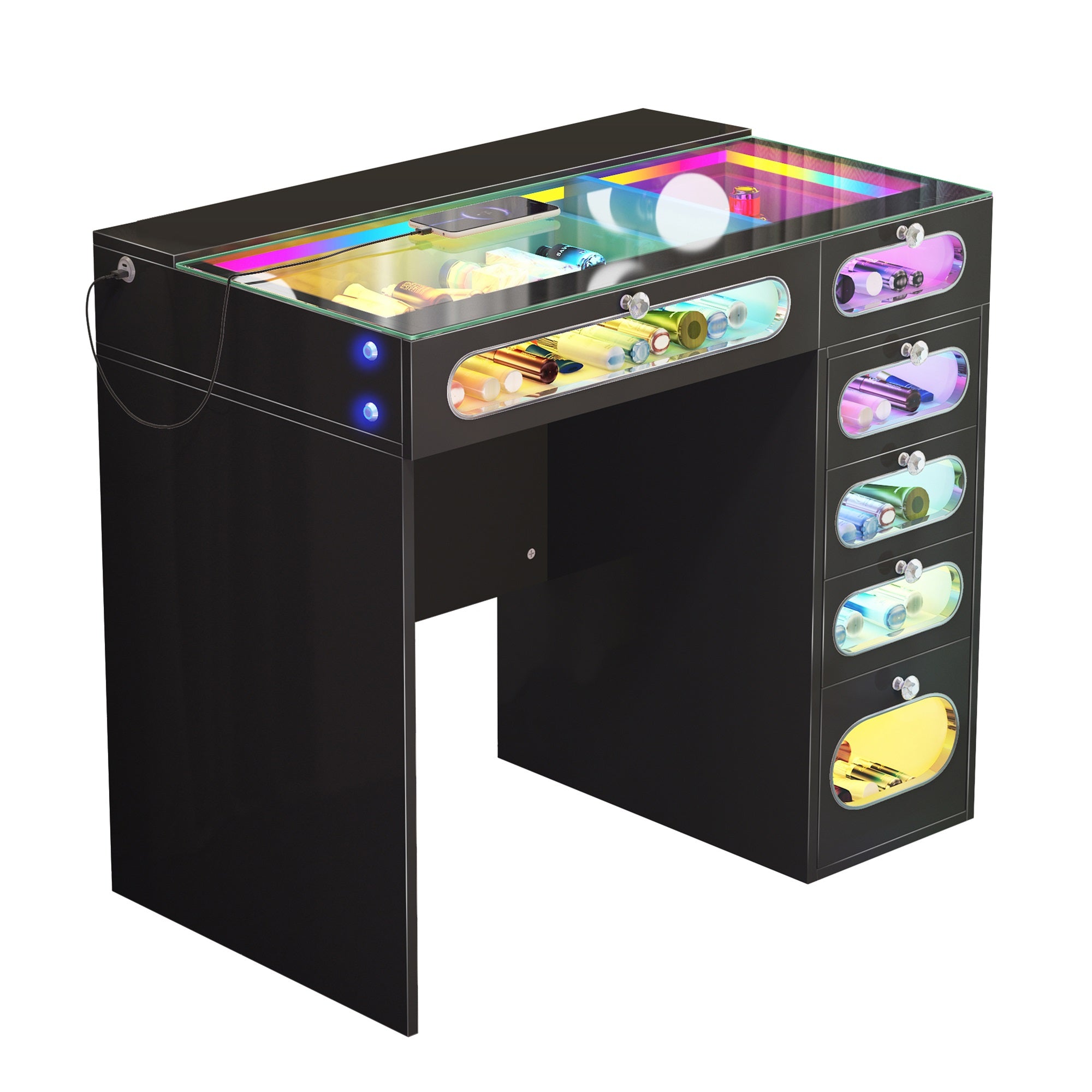 New Release ! VANITII 6 Glass Fronted Drawers Vanity Desk