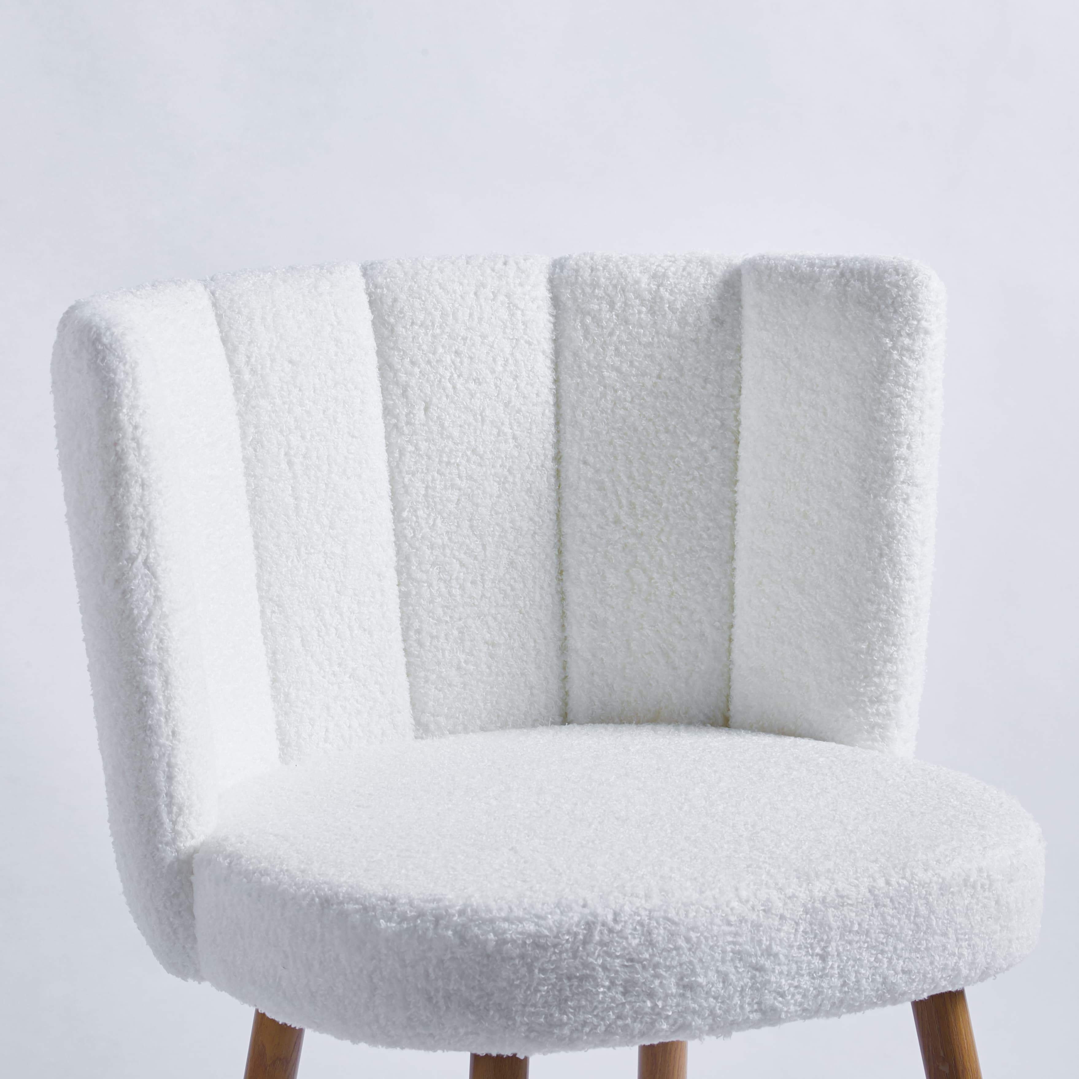 Modern White Dining Chairs - Iron Tube Wood-Color Legs, Shorthair Cushions 2pCS/CTN