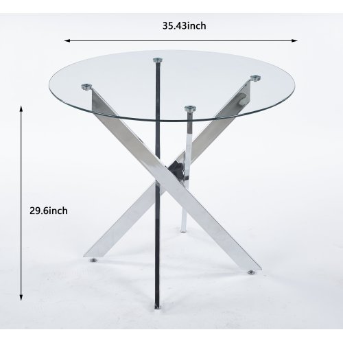 Modern Round Glass Dining Table - Chrome And Black Cross Legs