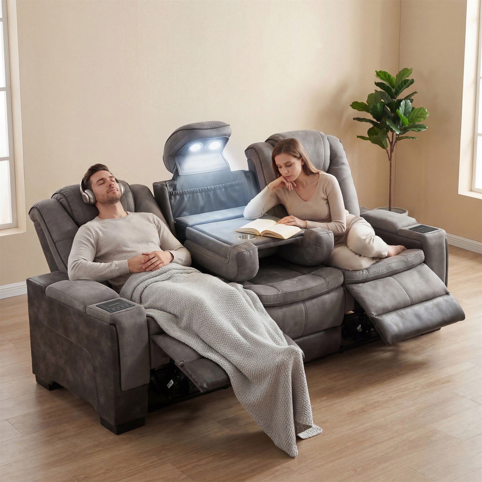 Charlie Modern Gray Power Recliner Sofa for Living Room or Home Theater