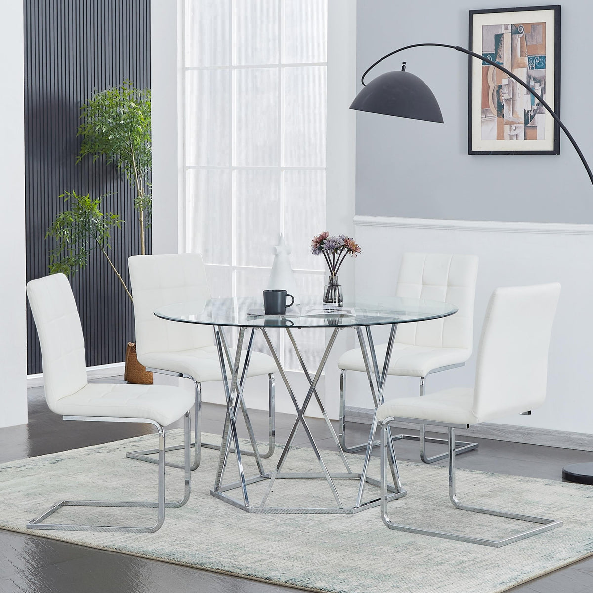 Glass Top 5-Piece Dining Set with Black Chairs-2PCS/CTN