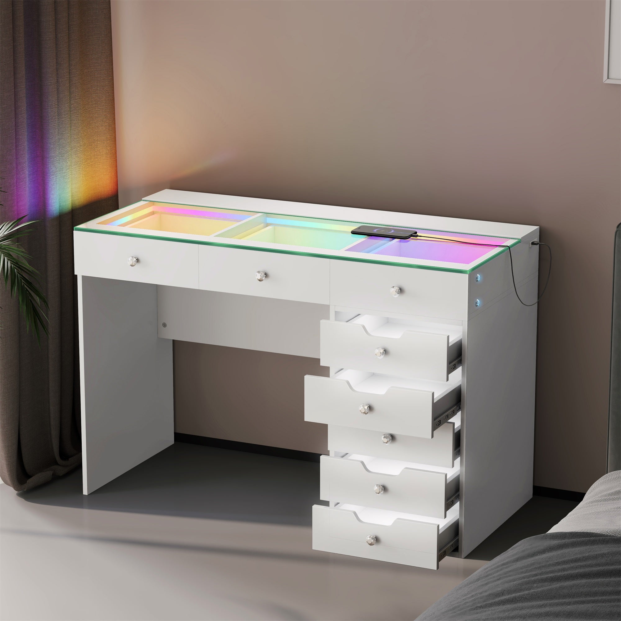 VANITII Diana RGB Vanity Desk with Light - 8 Storage Drawers